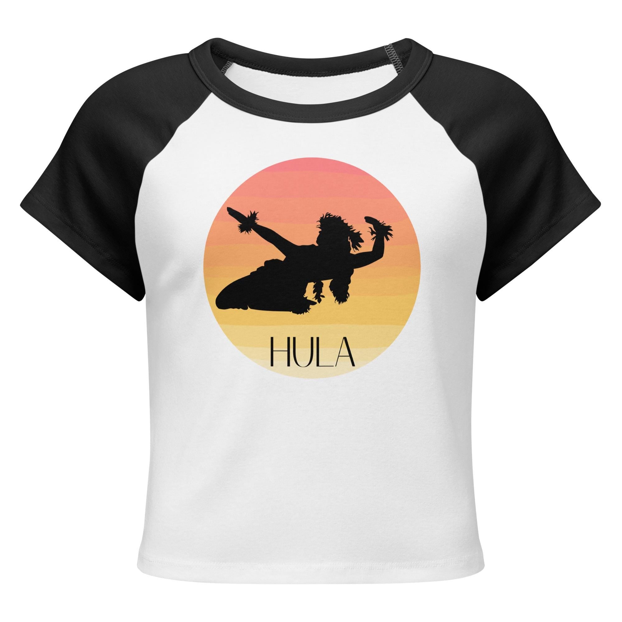 Hula Dance t-shirt, Hula Kahiko crop top Hawaiian hula baby tee Women’s micro rib raglan baby tee