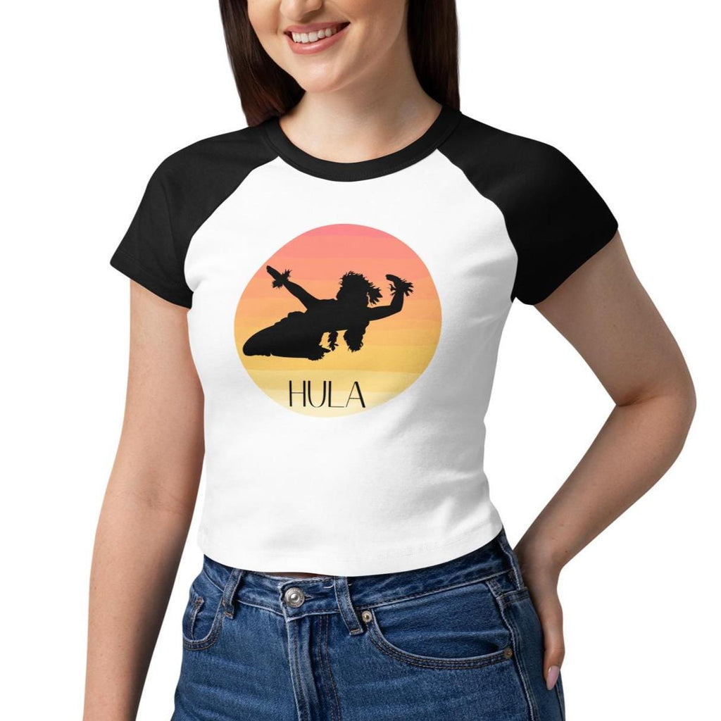 Hula Dance t-shirt, Hula Kahiko crop top Hawaiian hula baby tee Women’s micro rib raglan baby tee