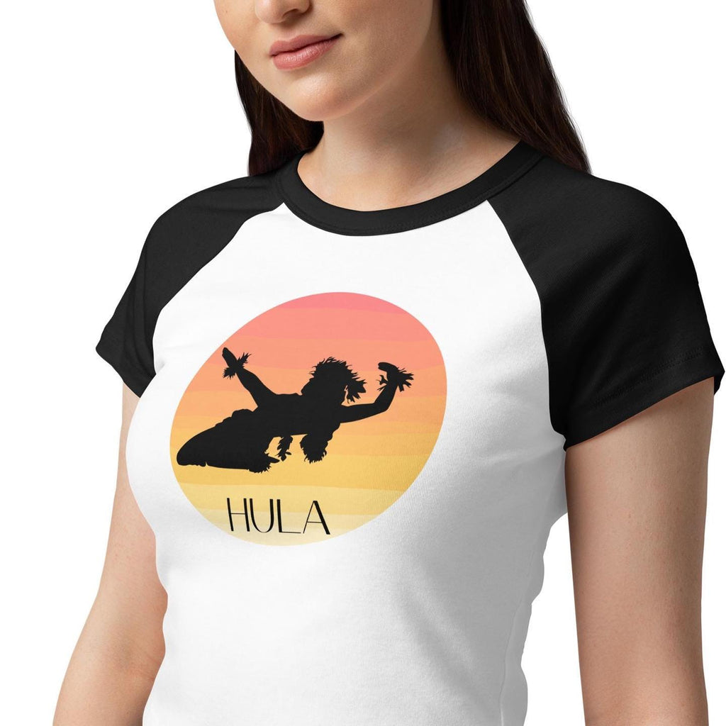 Hula Dance t-shirt, Hula Kahiko crop top Hawaiian hula baby tee Women’s micro rib raglan baby tee