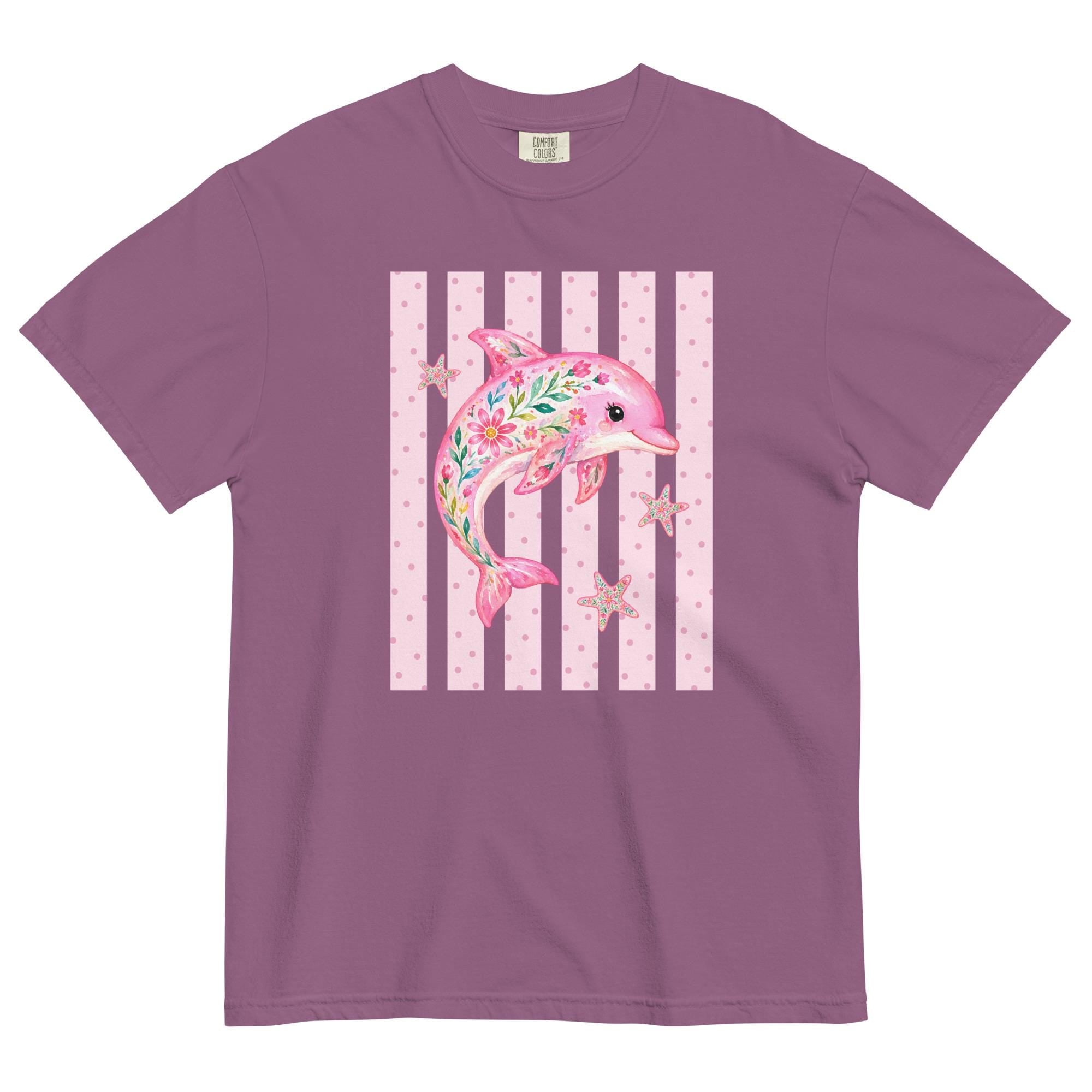 Comfort Colors Dolphin T-shirt pink floral ocean animals tee garment-dyed heavyweight t-shirt
