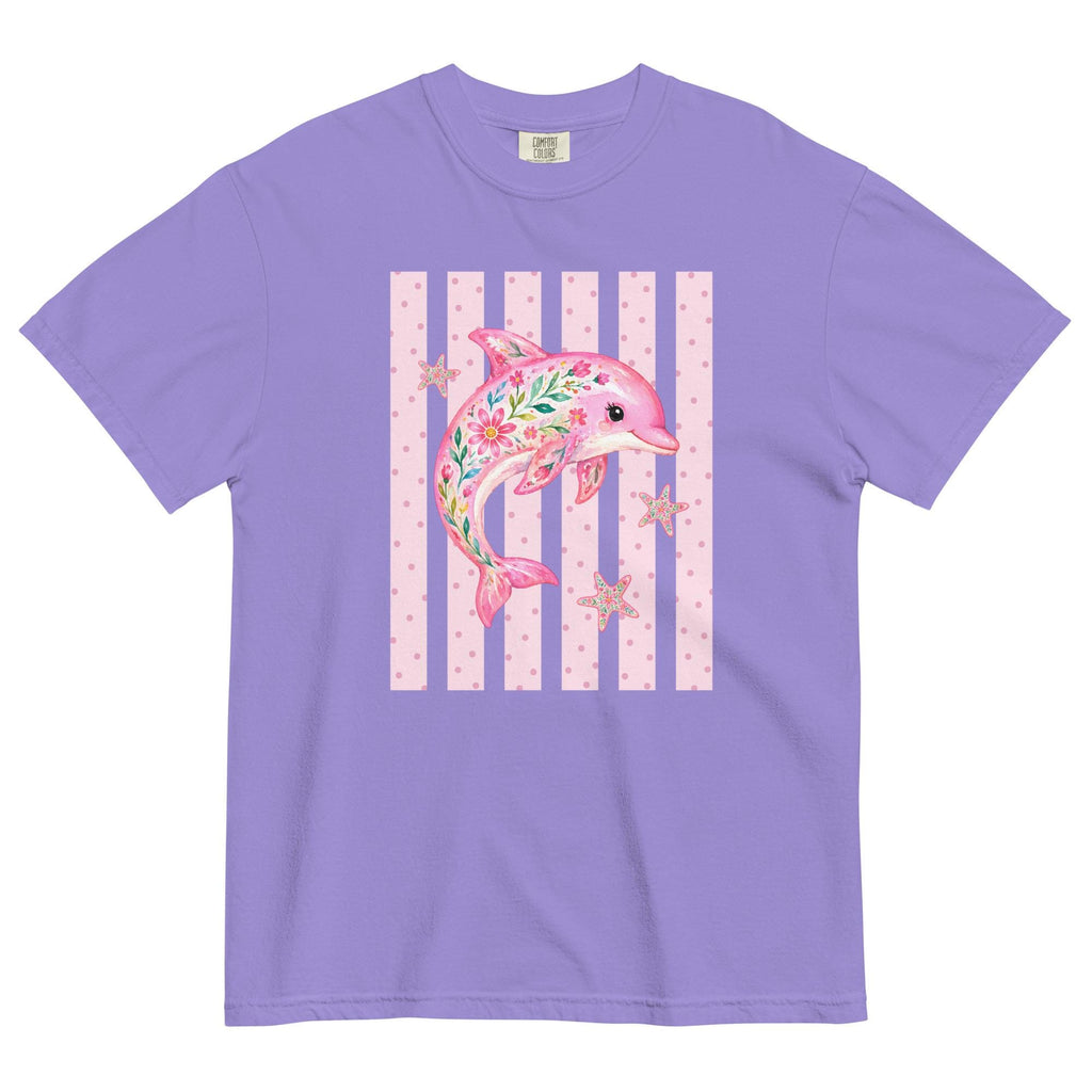 Comfort Colors Dolphin T-shirt pink floral ocean animals tee garment-dyed heavyweight t-shirt