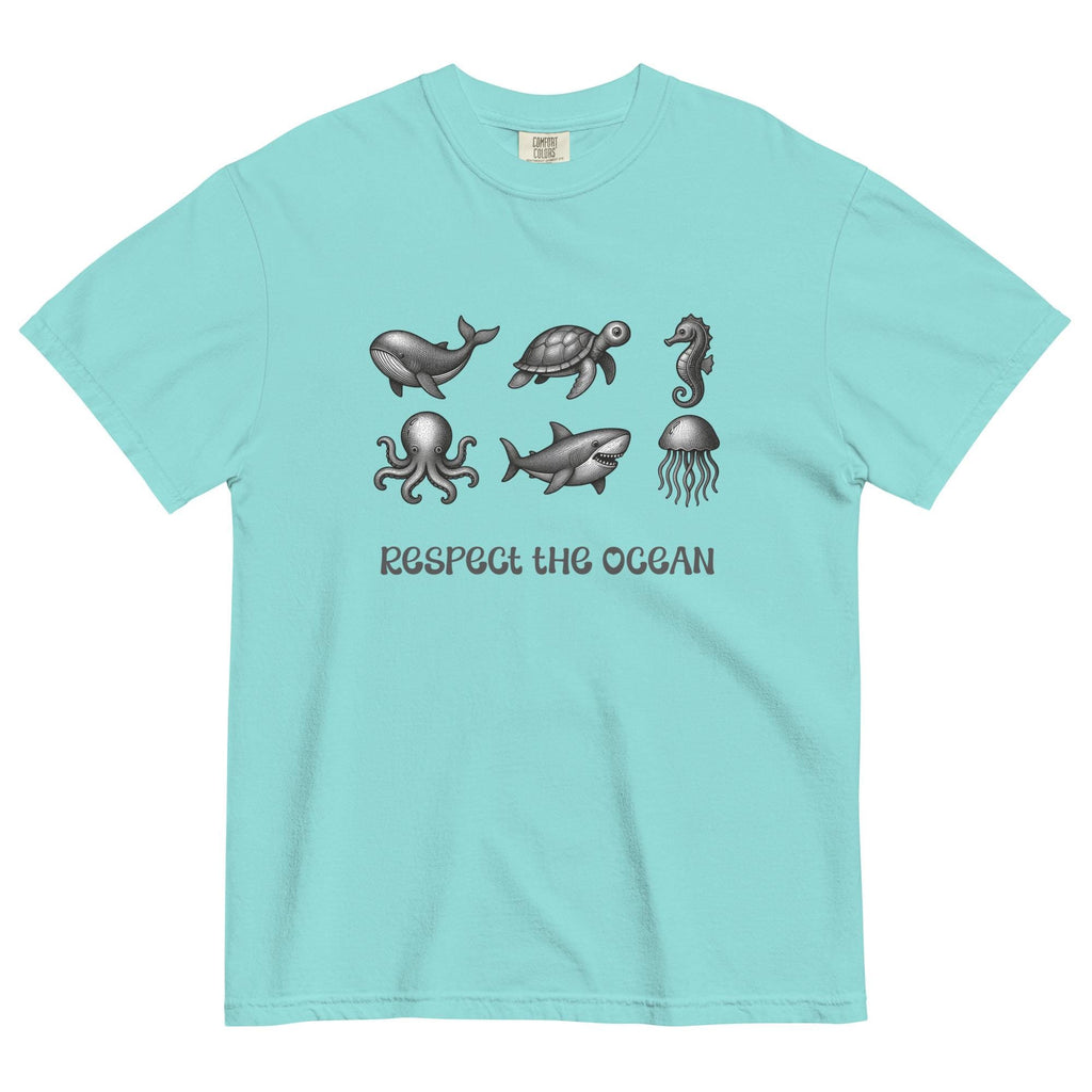 Ocean Animals T-Shirt Comfort Colors Respect the Ocean Shirt etching style animals tee