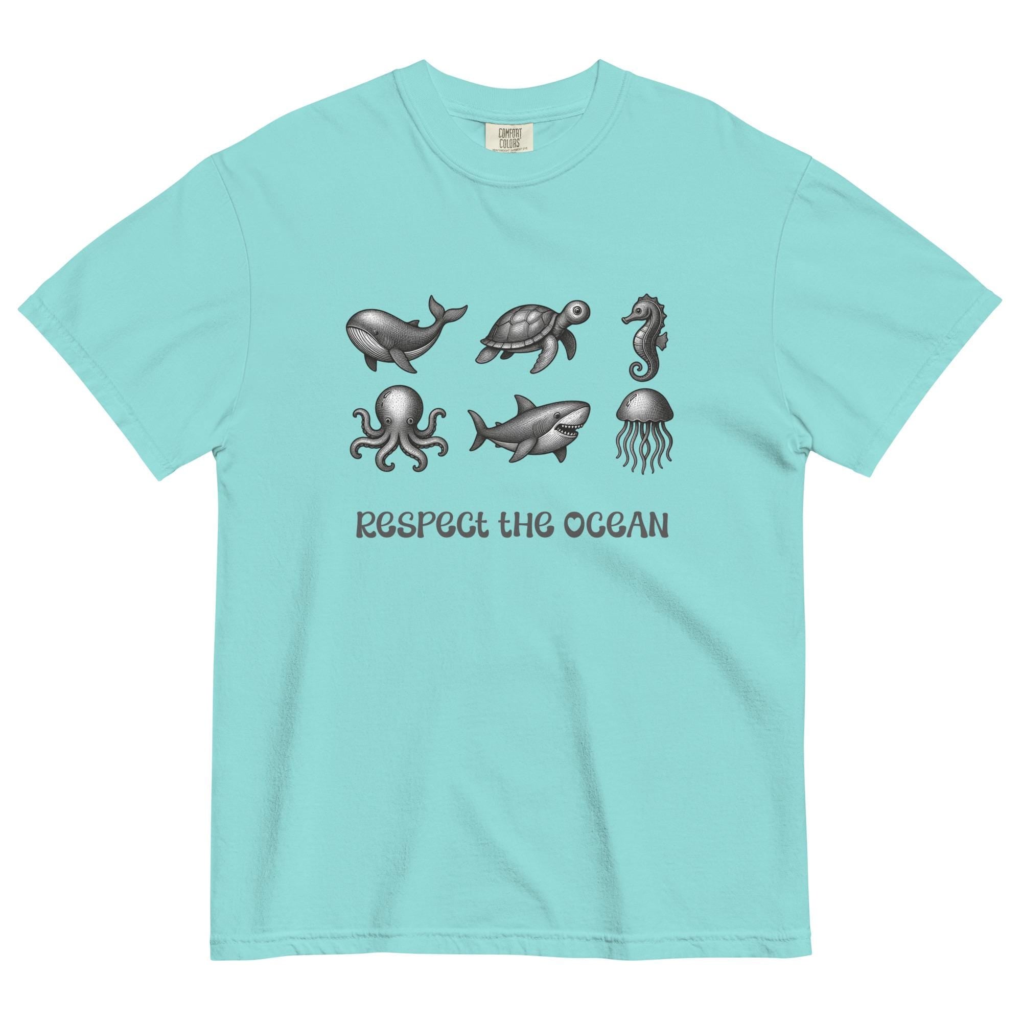 Ocean Animals T-Shirt Comfort Colors Respect the Ocean Shirt etching style animals tee