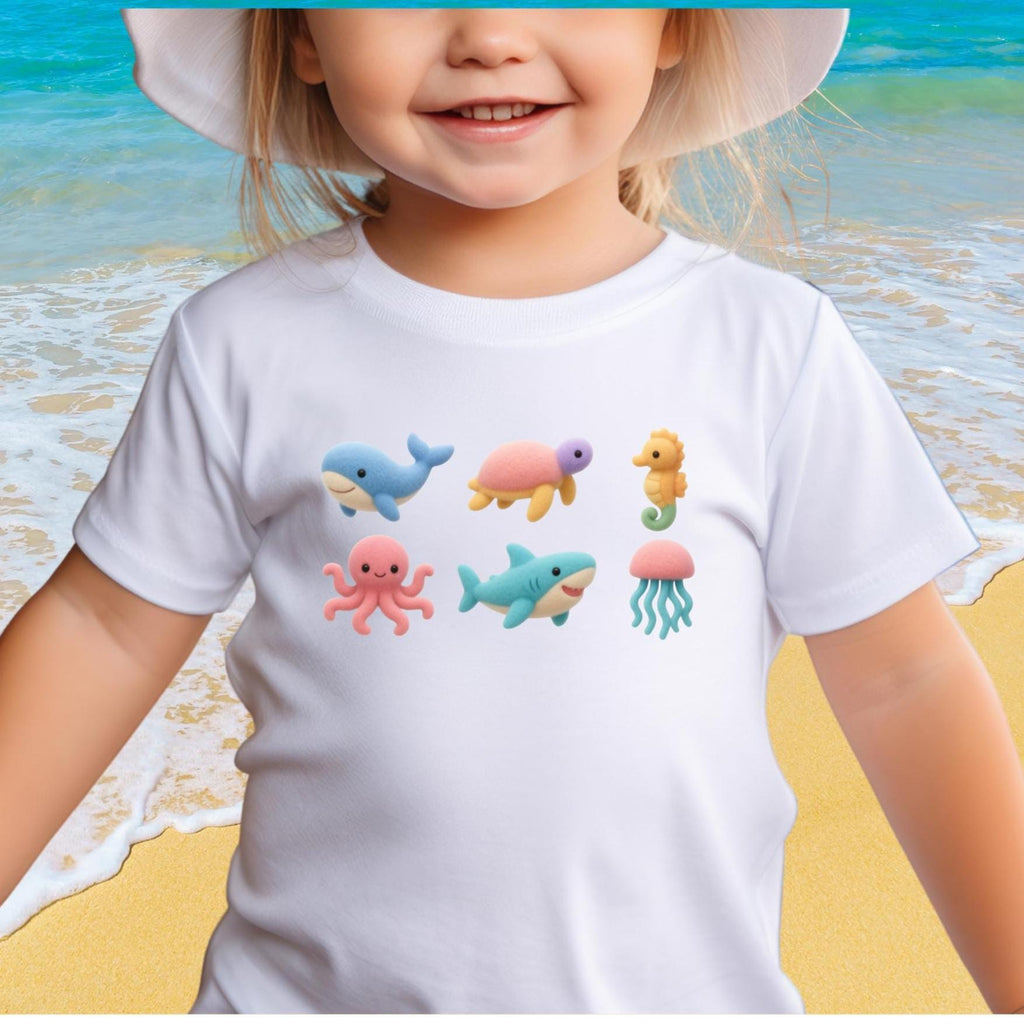 Ocean animals Toddler Short Sleeve Tee whale, octopus, turtle soft pastel t-shirt toddler