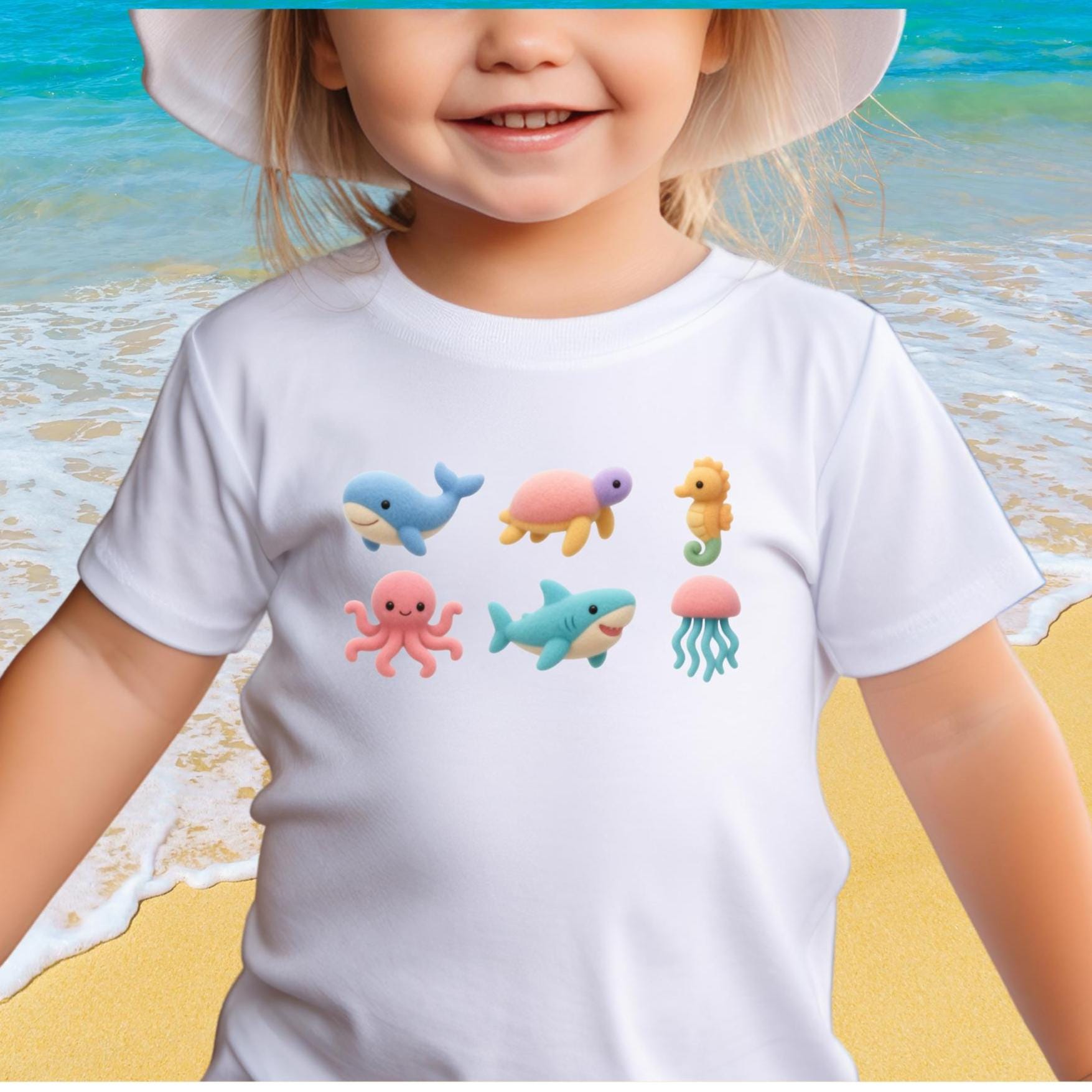 Ocean animals Toddler Short Sleeve Tee whale, octopus, turtle soft pastel t-shirt toddler