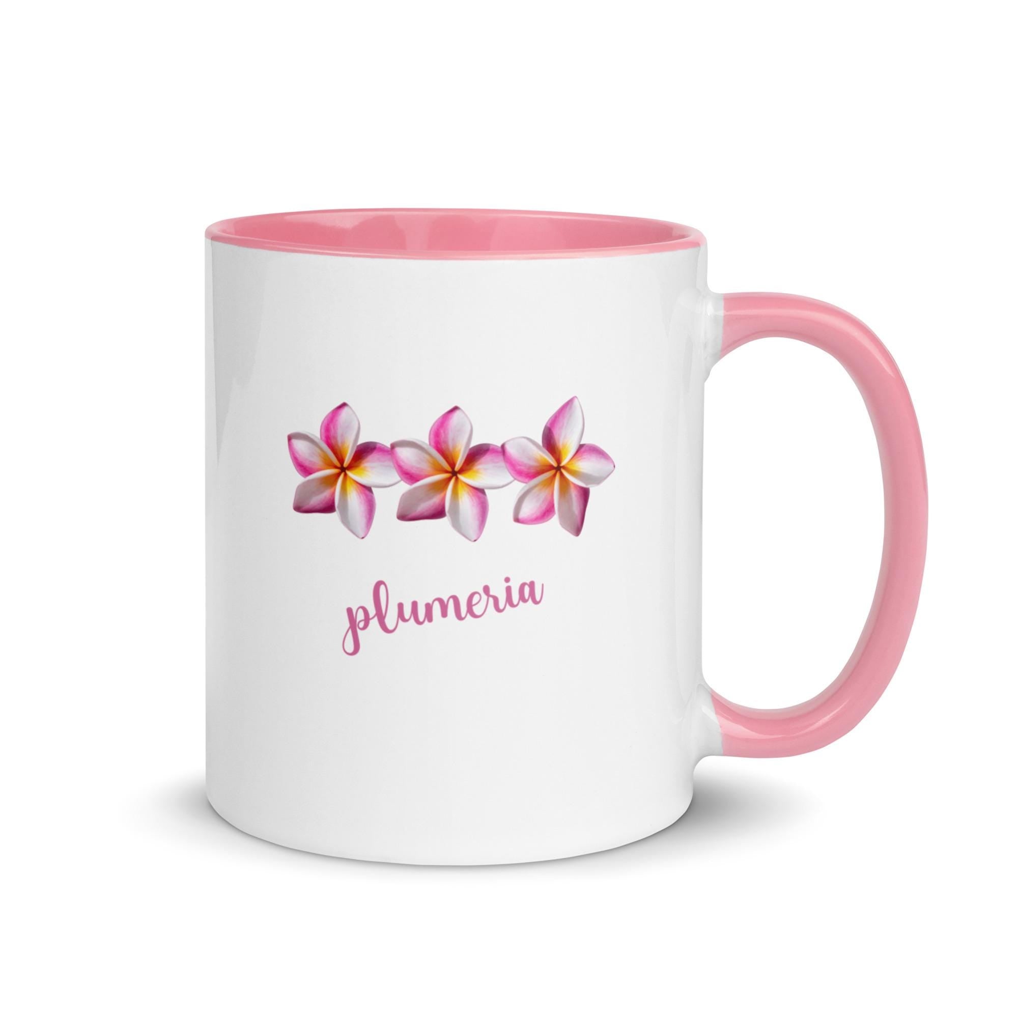 Plumeria Coffee Mug with Pink Accents – Gift for Mom, Grandma