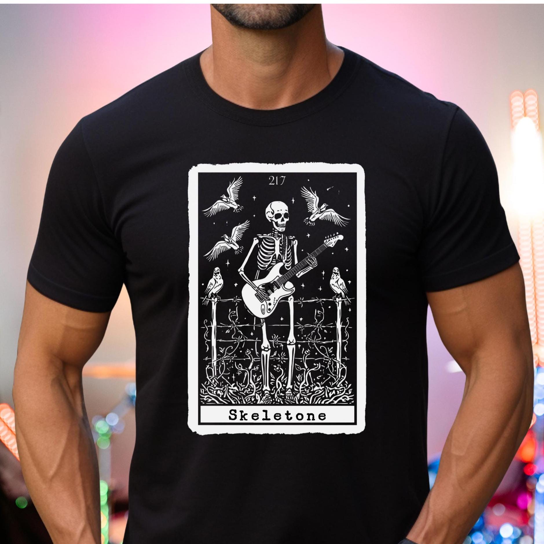 Guitar Player Skeleton Shirt Gildan guitarist tee Tarot card inspired rock band t-shirt Unisex classic tee