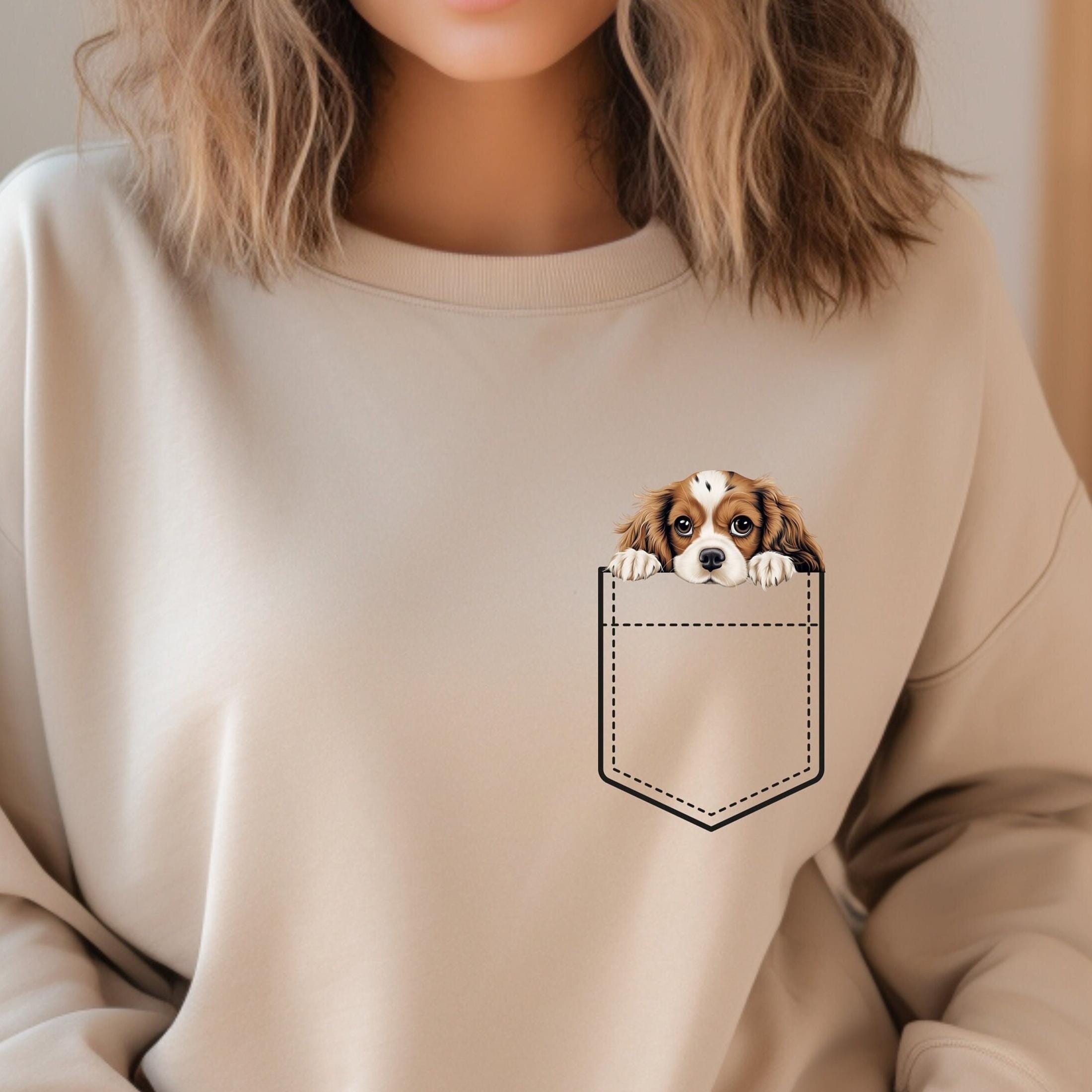 Cavalier King Charles Spaniel Puppy Sweatshirt personalize name Faux Pocket Cavalier hoodie