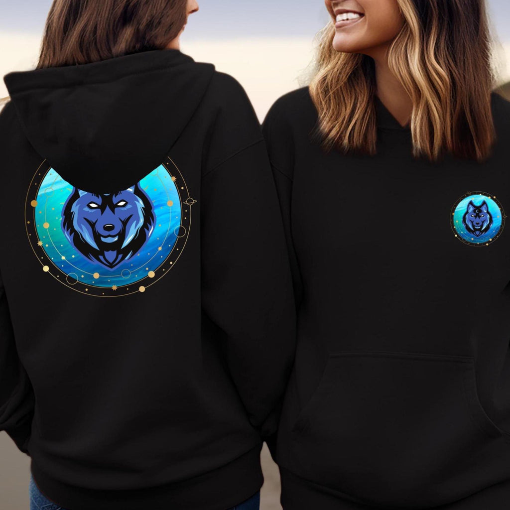 Blue Wolf Graphic Hoodie: USA Printed Unisex Pullover wolf sweatshirt 5X