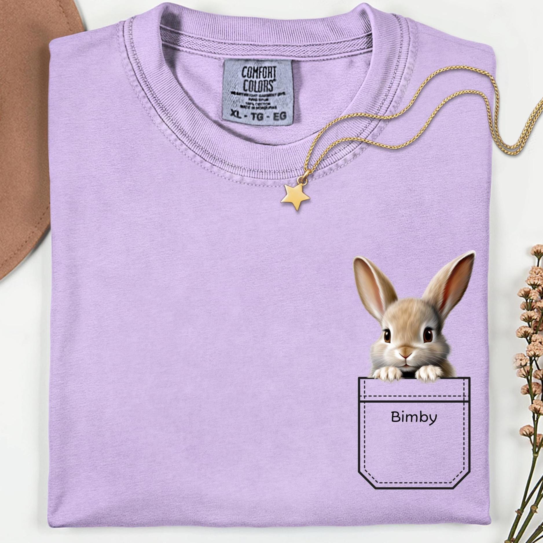 Bunny Pocket peeker T-Shirt Comfort Colors Personalized baby rabbit tee Unisex