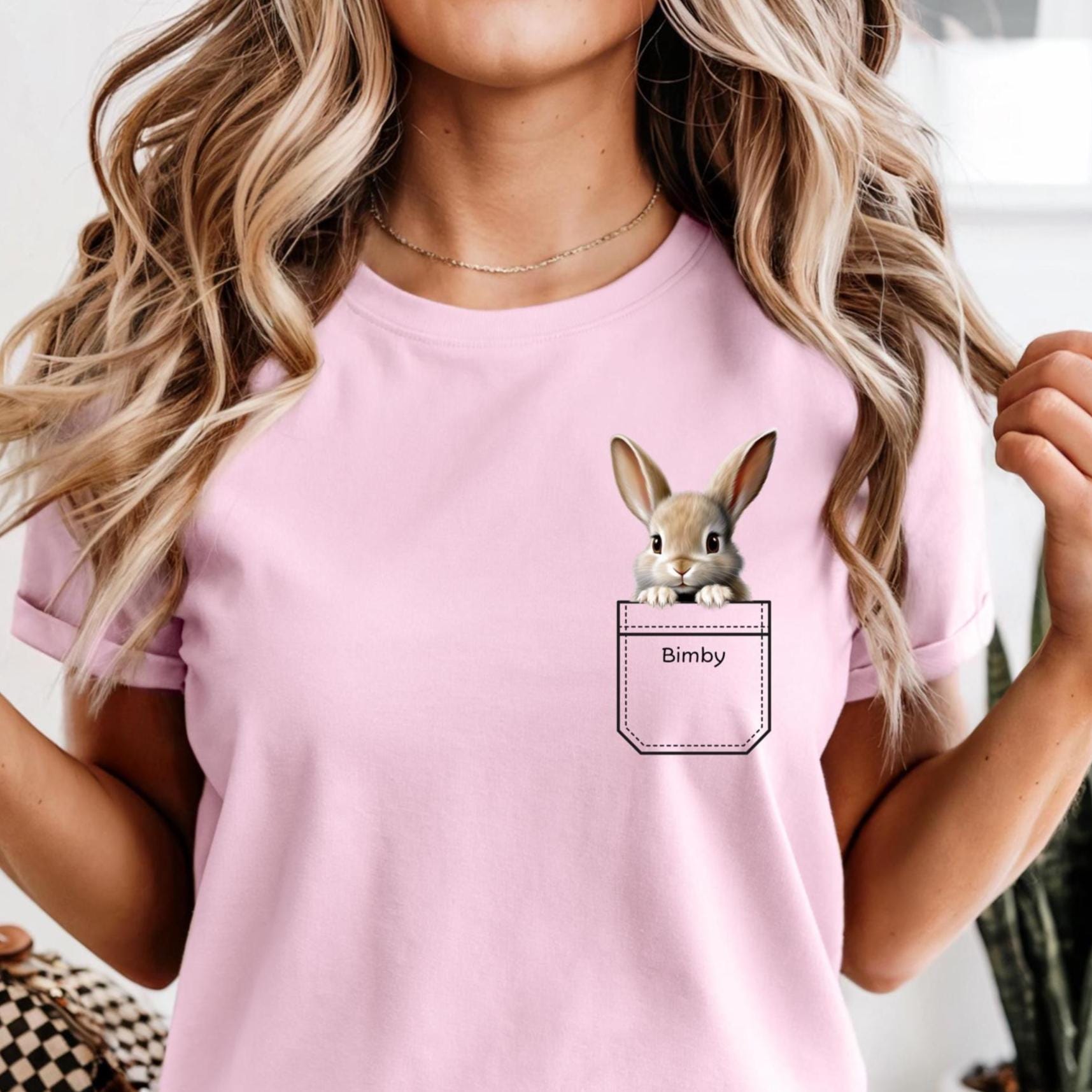 Bunny Pocket peeker T-Shirt Comfort Colors Personalized baby rabbit tee Unisex