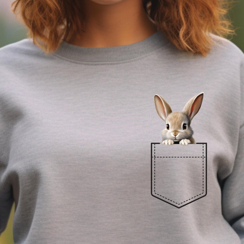 Bunny Pocket Sweatshirt, bunny faux pocket Gildan Sweatshirt, Personalized name option Rabbit Sweatshirt
