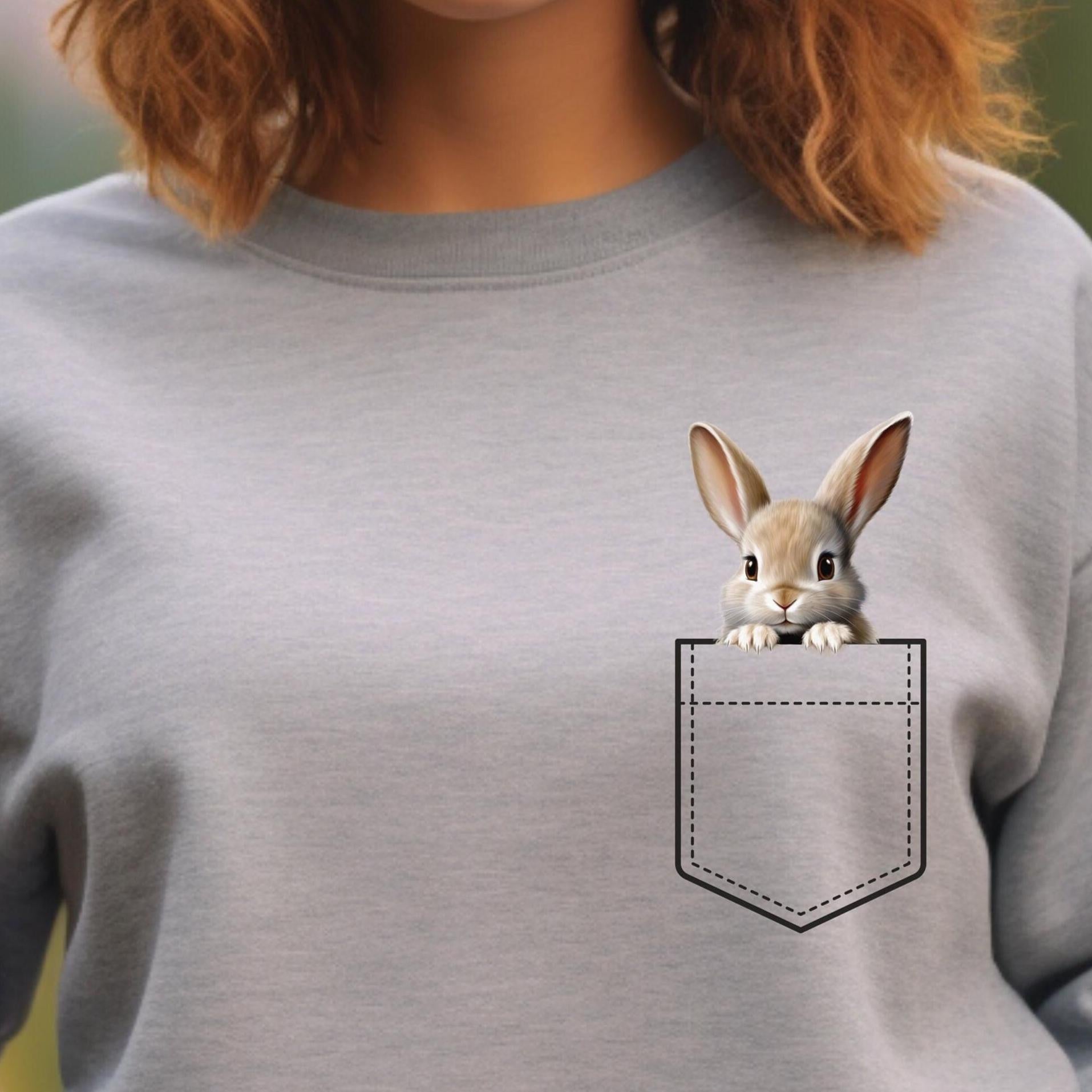 Bunny Pocket Sweatshirt, bunny faux pocket Gildan Sweatshirt, Personalized name option Rabbit Sweatshirt