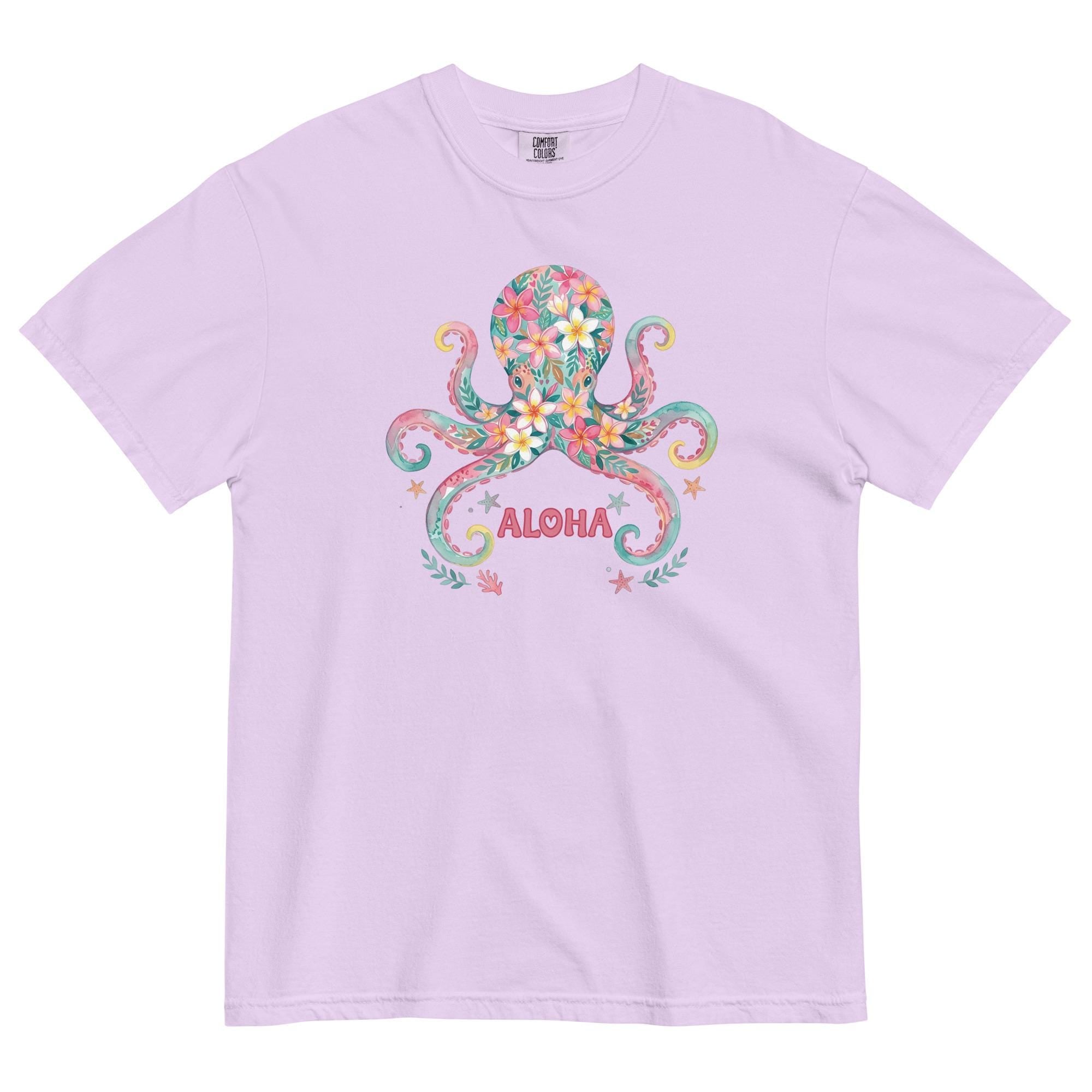 Floral Octopus Aloha T-Shirt: Comfort Colors Tropical Hawaiian Tee