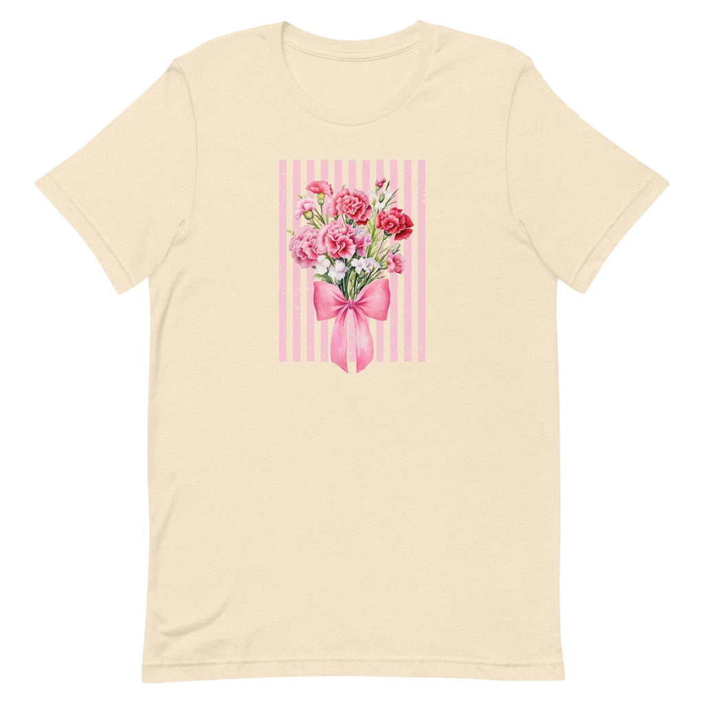 Carnations T-Shirt, Bella-Canvas pink carnations bouquet bow tee, Mothers Day carnations t-shirt