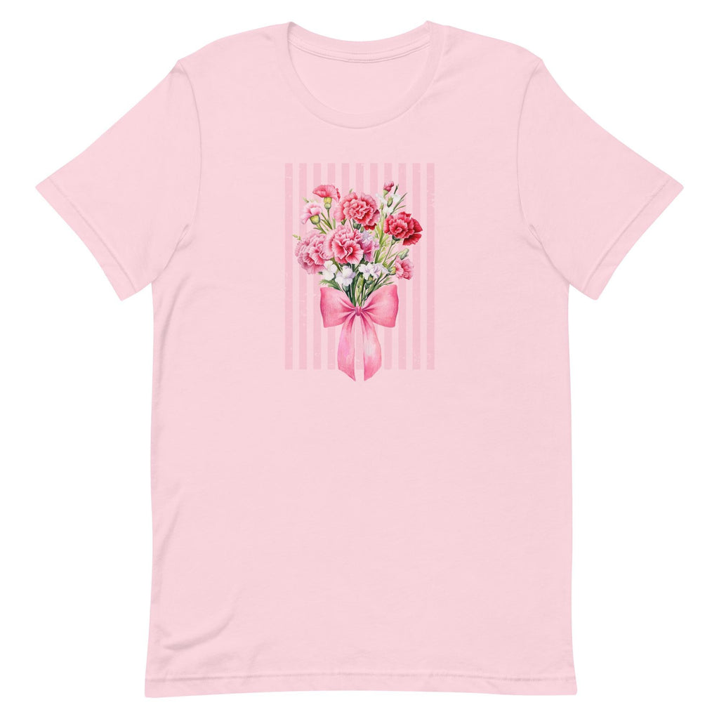 Carnations T-Shirt, Bella-Canvas pink carnations bouquet bow tee, Mothers Day carnations t-shirt