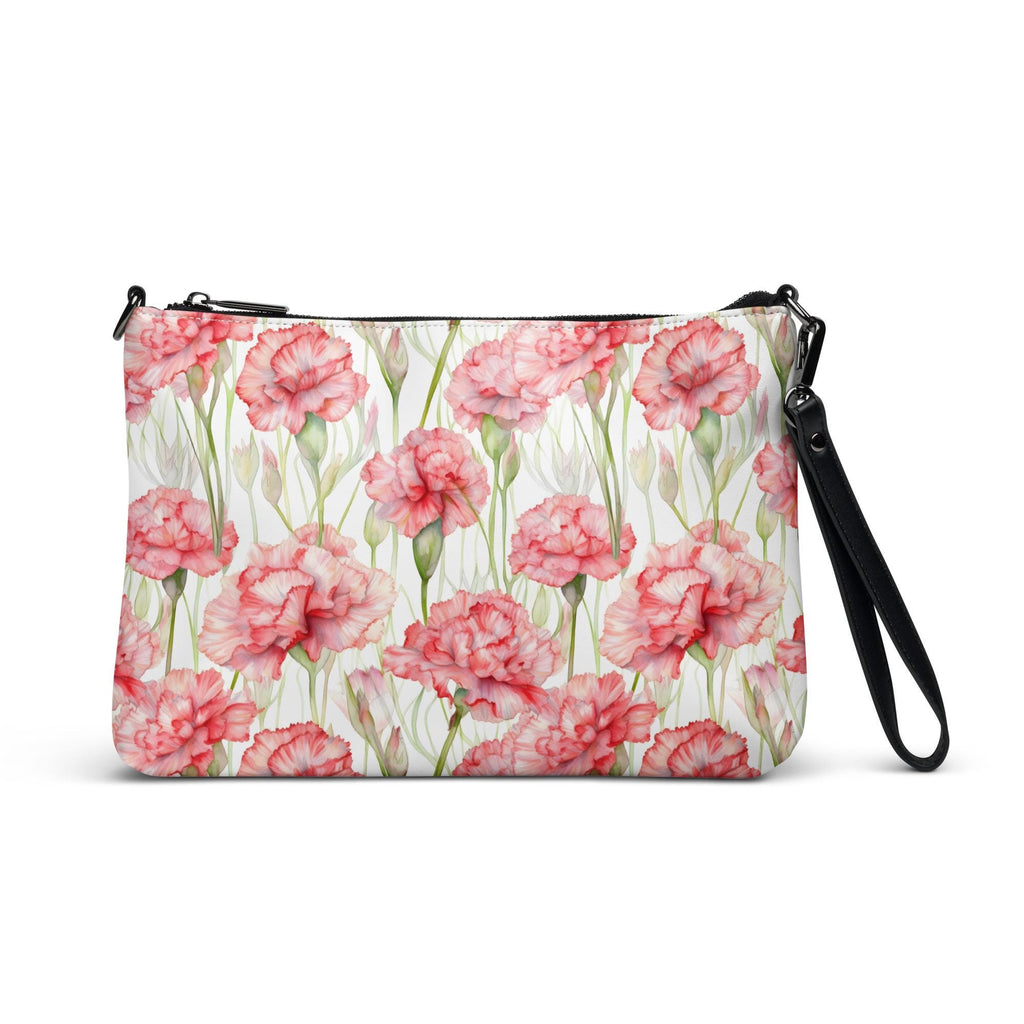 Pink Carnations Crossbody bag watercolor carnations zipper bag removeable straps