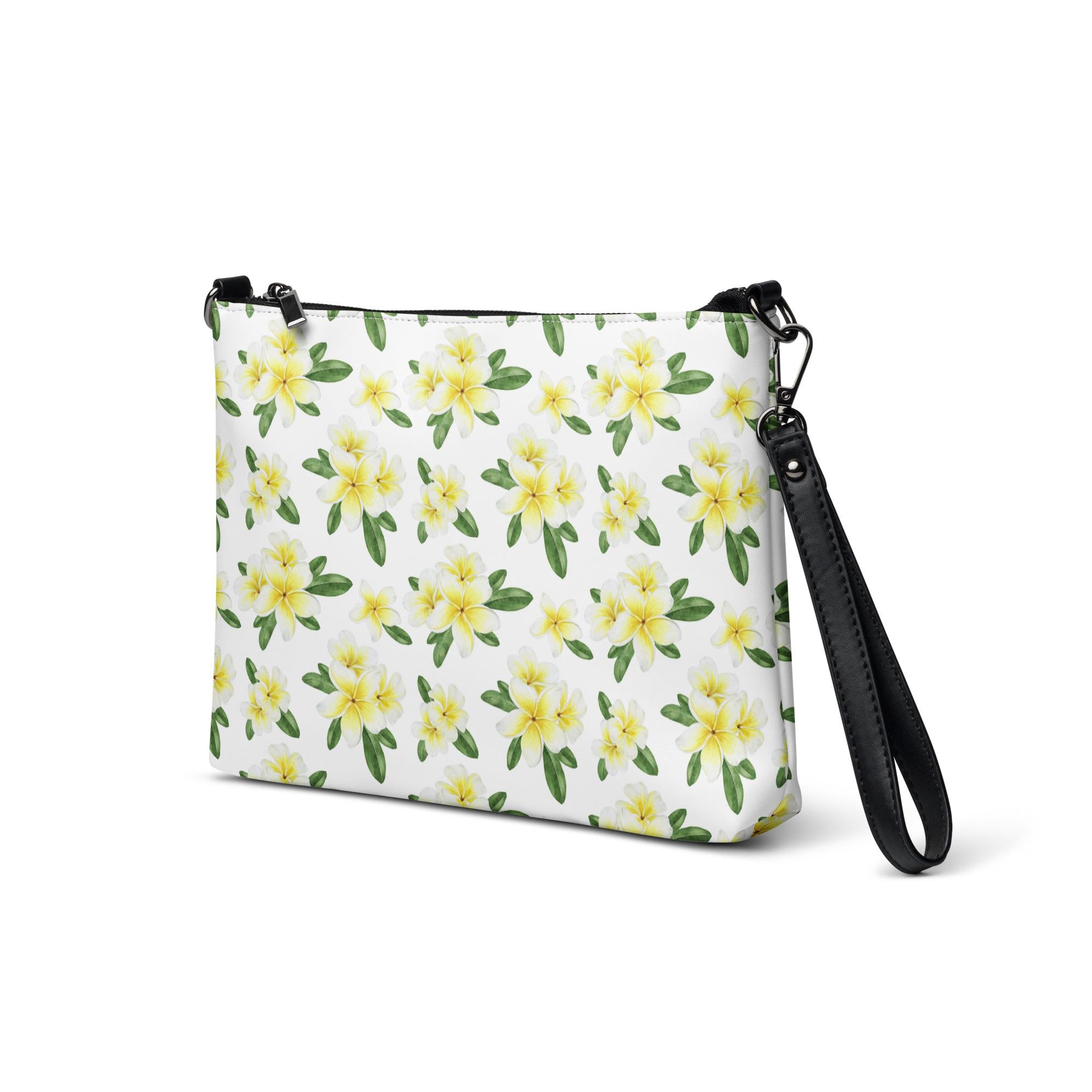 Plumeria Crossbody bag Tropical flowers bag zippered removeable straps