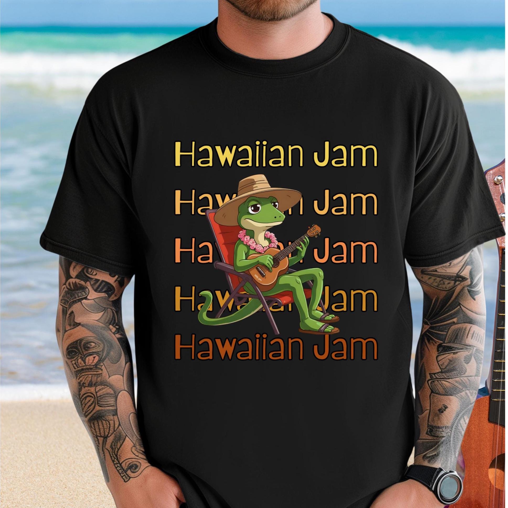 Comfort Colors Hawaii Gecko T-Shirt Hawaiian Jam Ukulele Gecko Graphic Tee