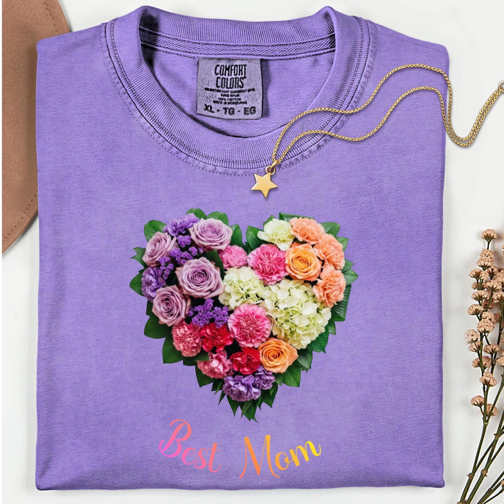 Comfort Colors Mom Heart Roses Shirt (Personalized Option)