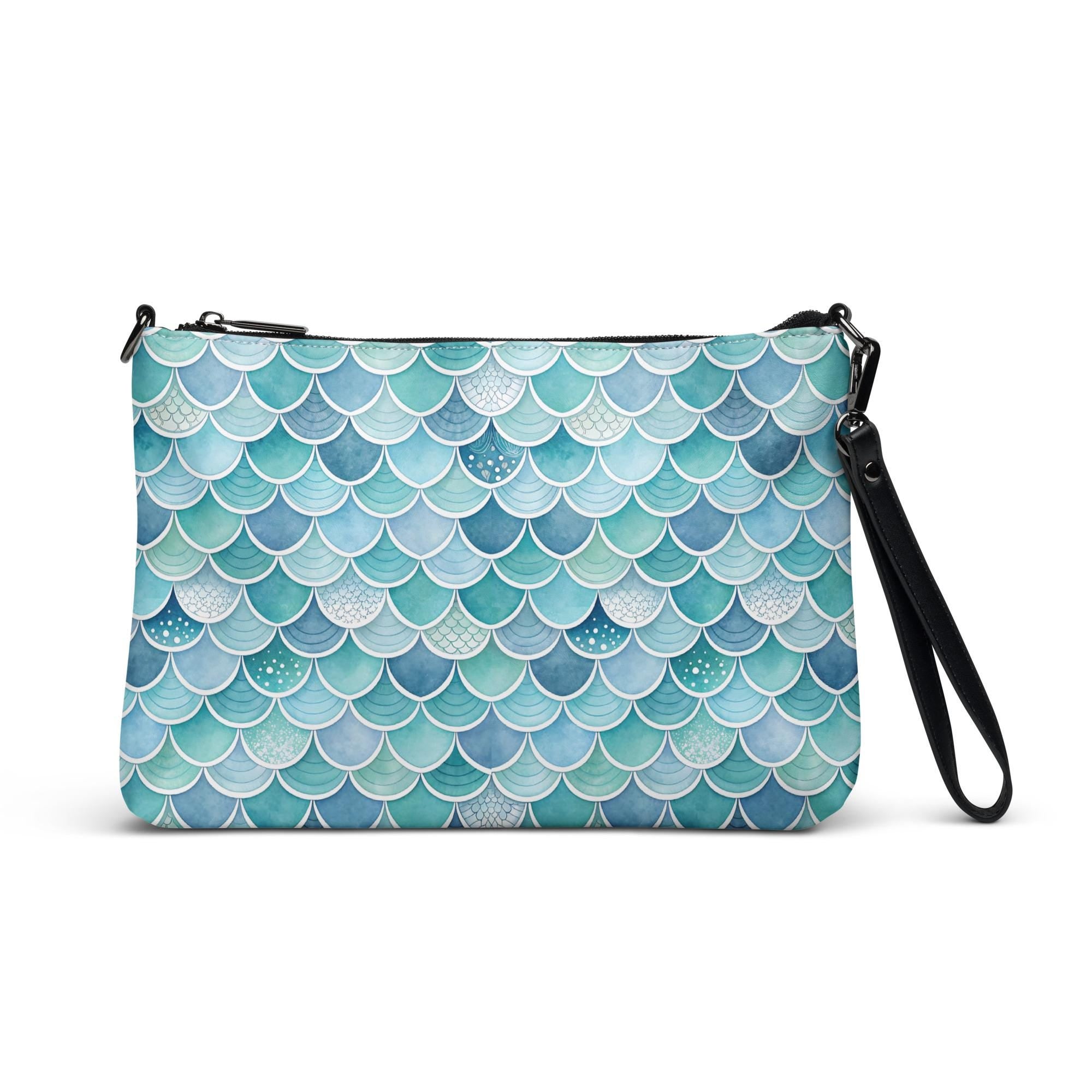 Mermaid Scales Crossbody bag Blue Green ocean inspired zippered bag Faux leather