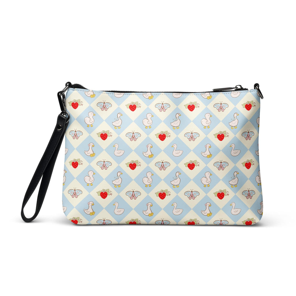Goose Crossbody bag Strawberry zippered bag goose pattern Faux leather cross body bag