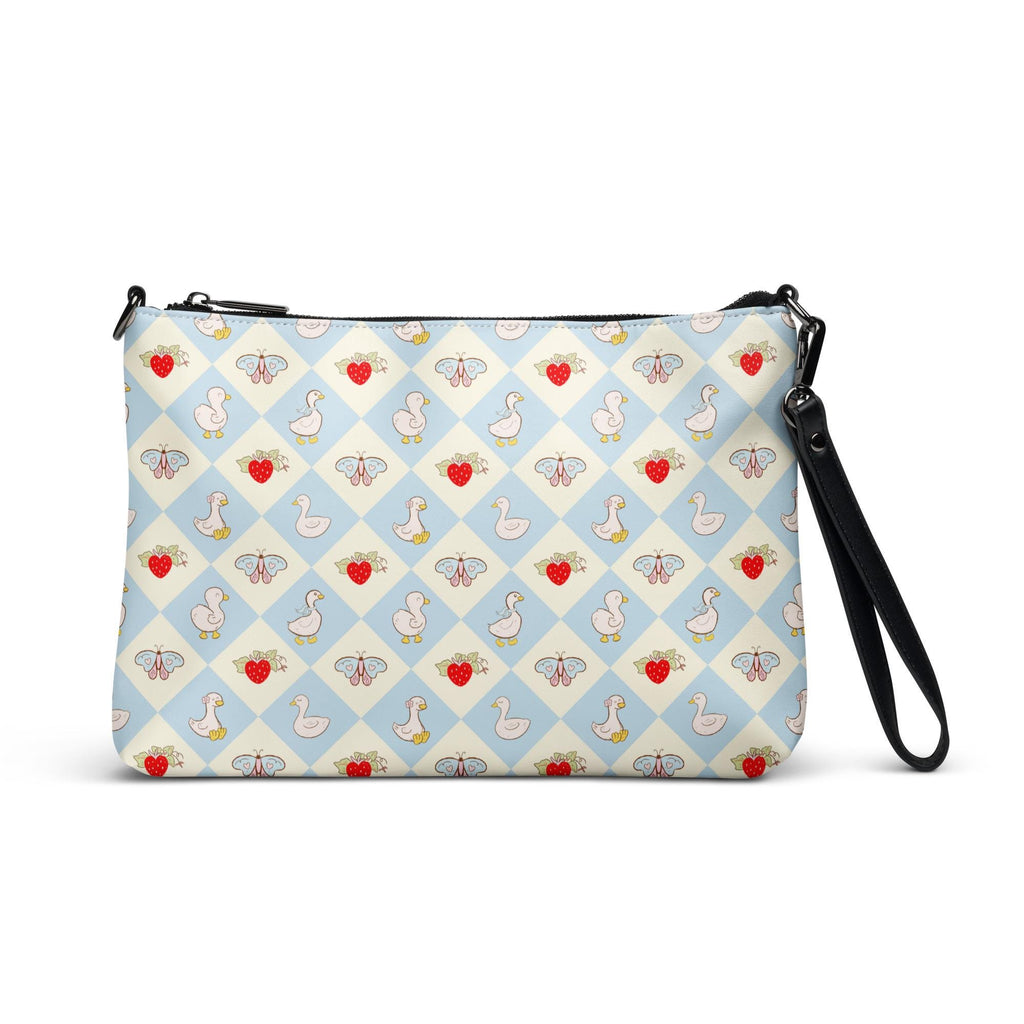 Goose Crossbody bag Strawberry zippered bag goose pattern Faux leather cross body bag