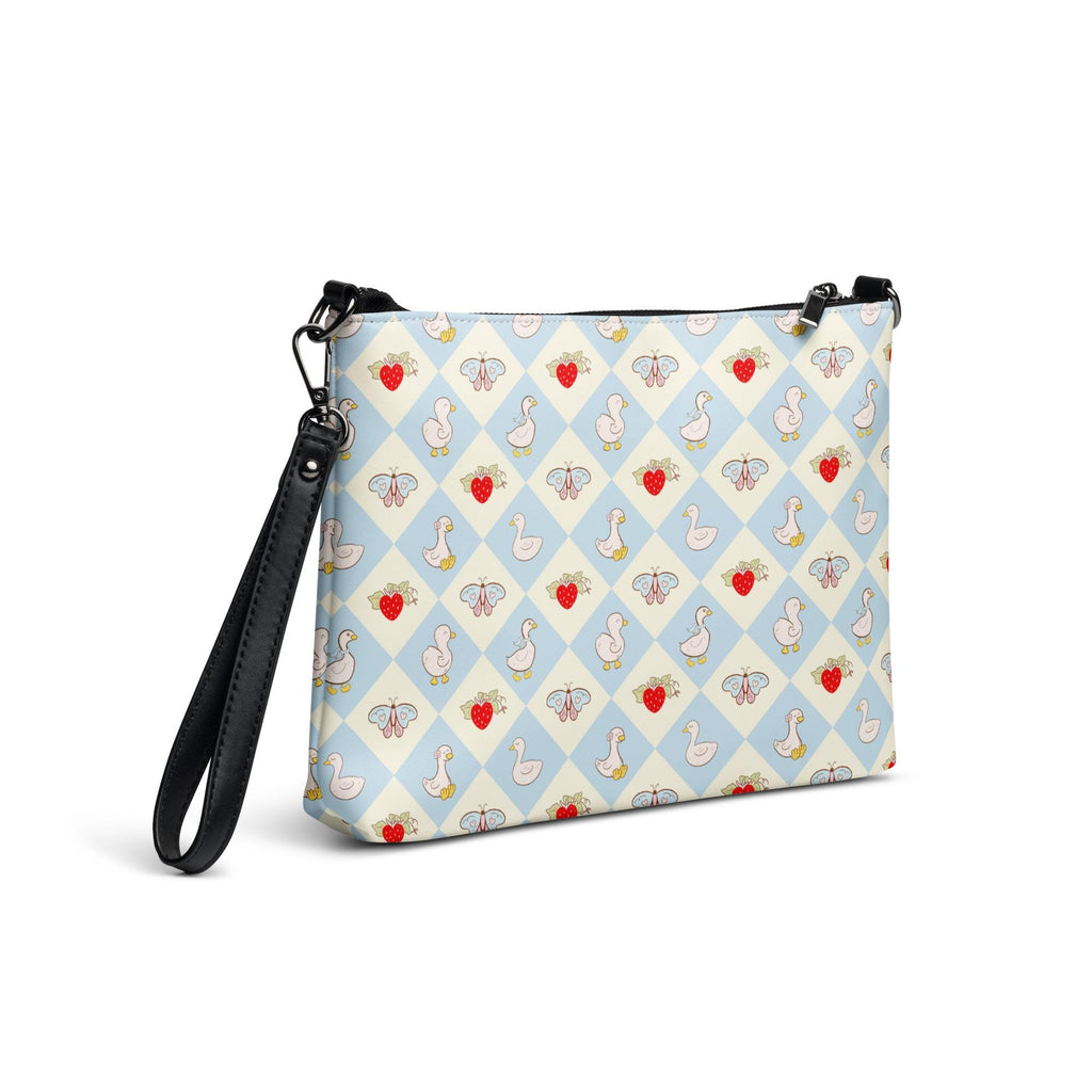 Goose Crossbody bag Strawberry zippered bag goose pattern Faux leather cross body bag