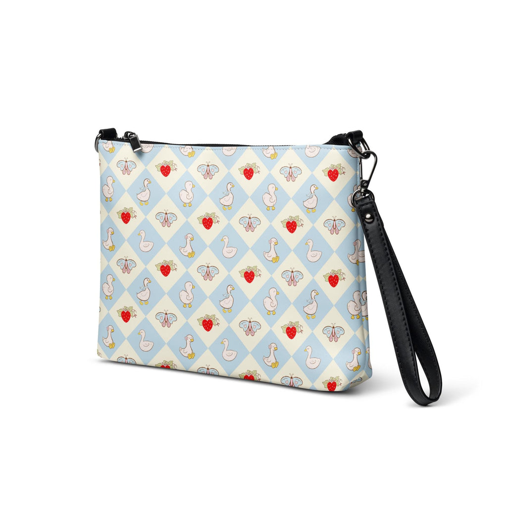 Goose Crossbody bag Strawberry zippered bag goose pattern Faux leather cross body bag