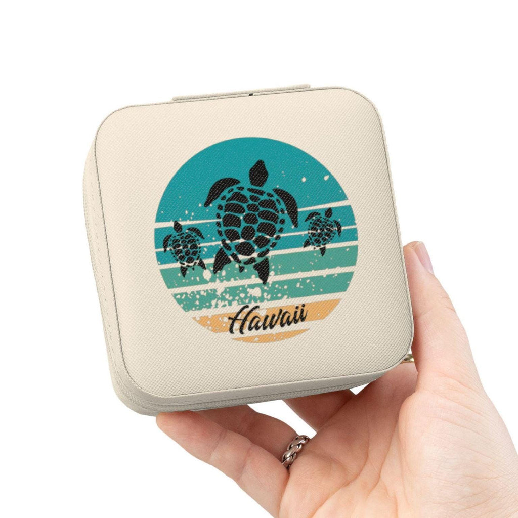 Hawaii Turtle Travel Jewelry Case: Retro Sunset Design, Compact Organizer
