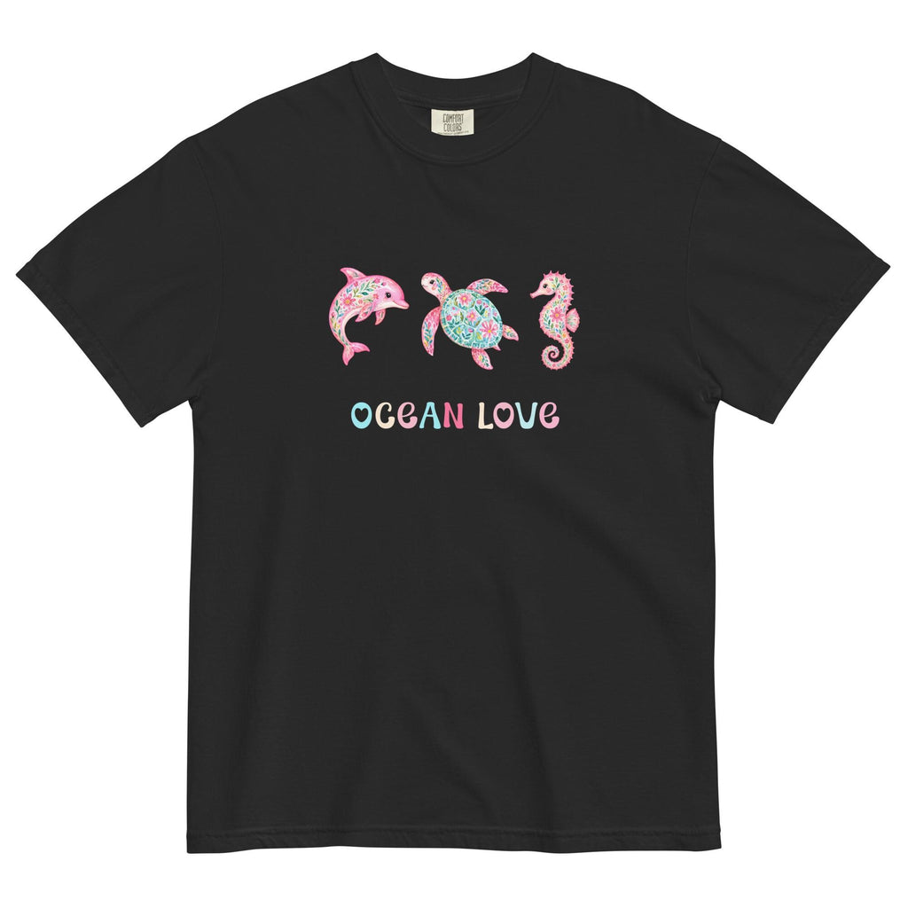 Ocean animals t-shirt Comfort Colors dolphin turtle seahorse floral animals tee garment-dyed heavyweight ocean t-shirt