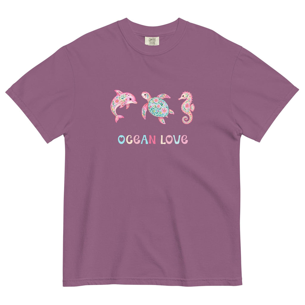 Ocean animals t-shirt Comfort Colors dolphin turtle seahorse floral animals tee garment-dyed heavyweight ocean t-shirt