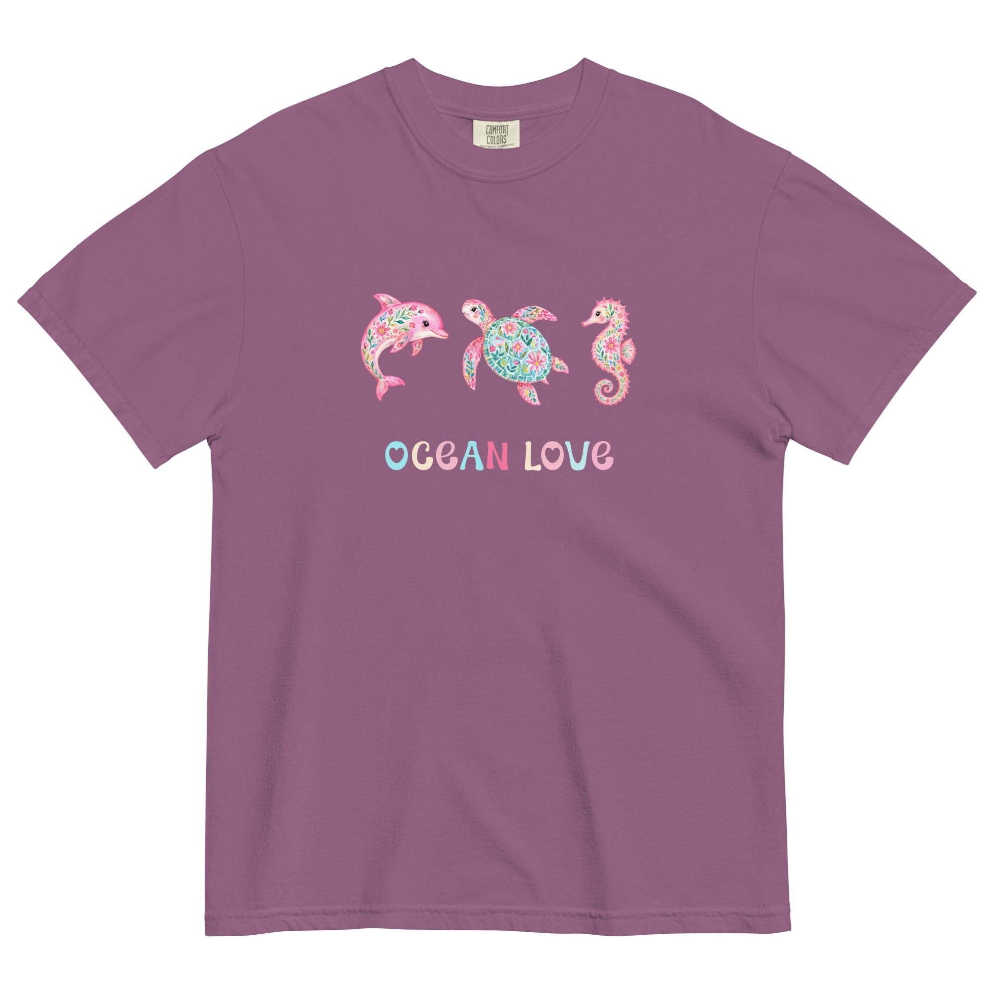 Ocean animals t-shirt Comfort Colors dolphin turtle seahorse floral animals tee garment-dyed heavyweight ocean t-shirt