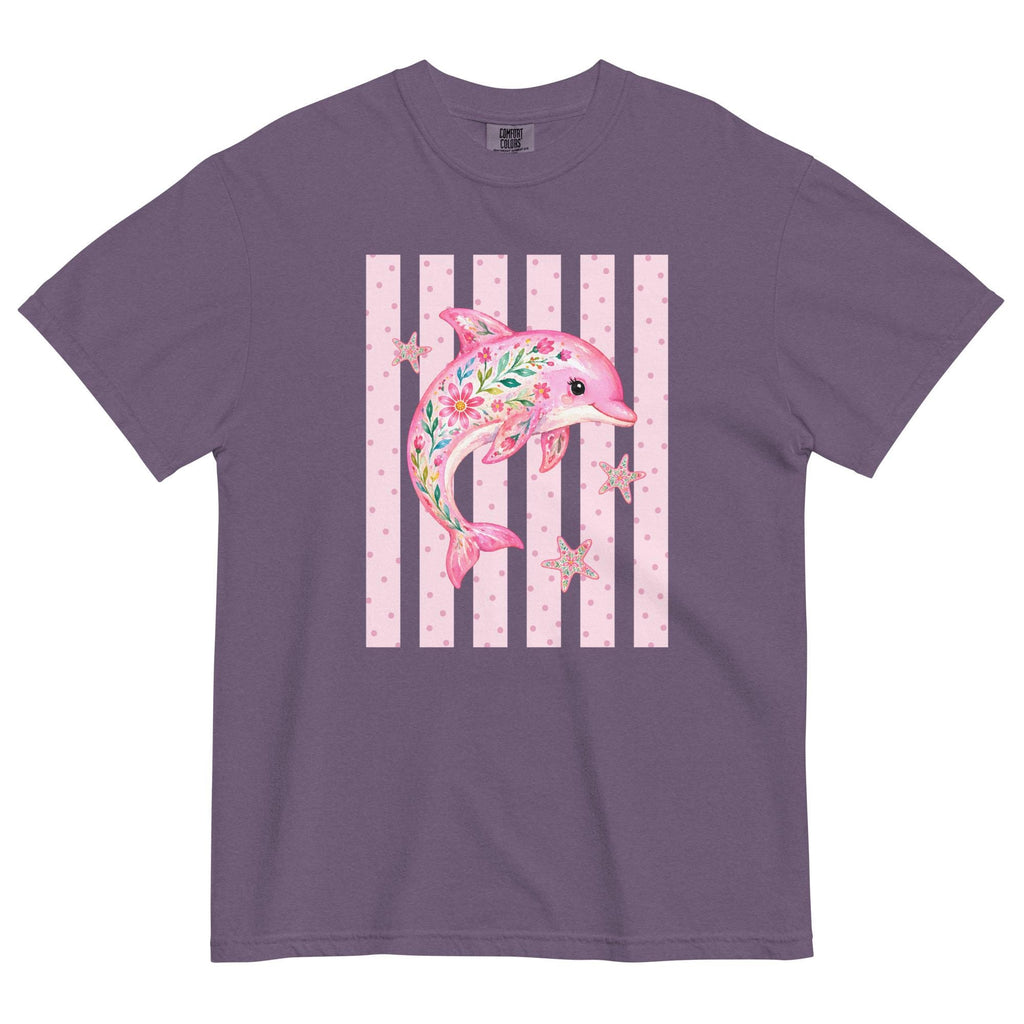 Comfort Colors Dolphin T-shirt pink floral ocean animals tee garment-dyed heavyweight t-shirt