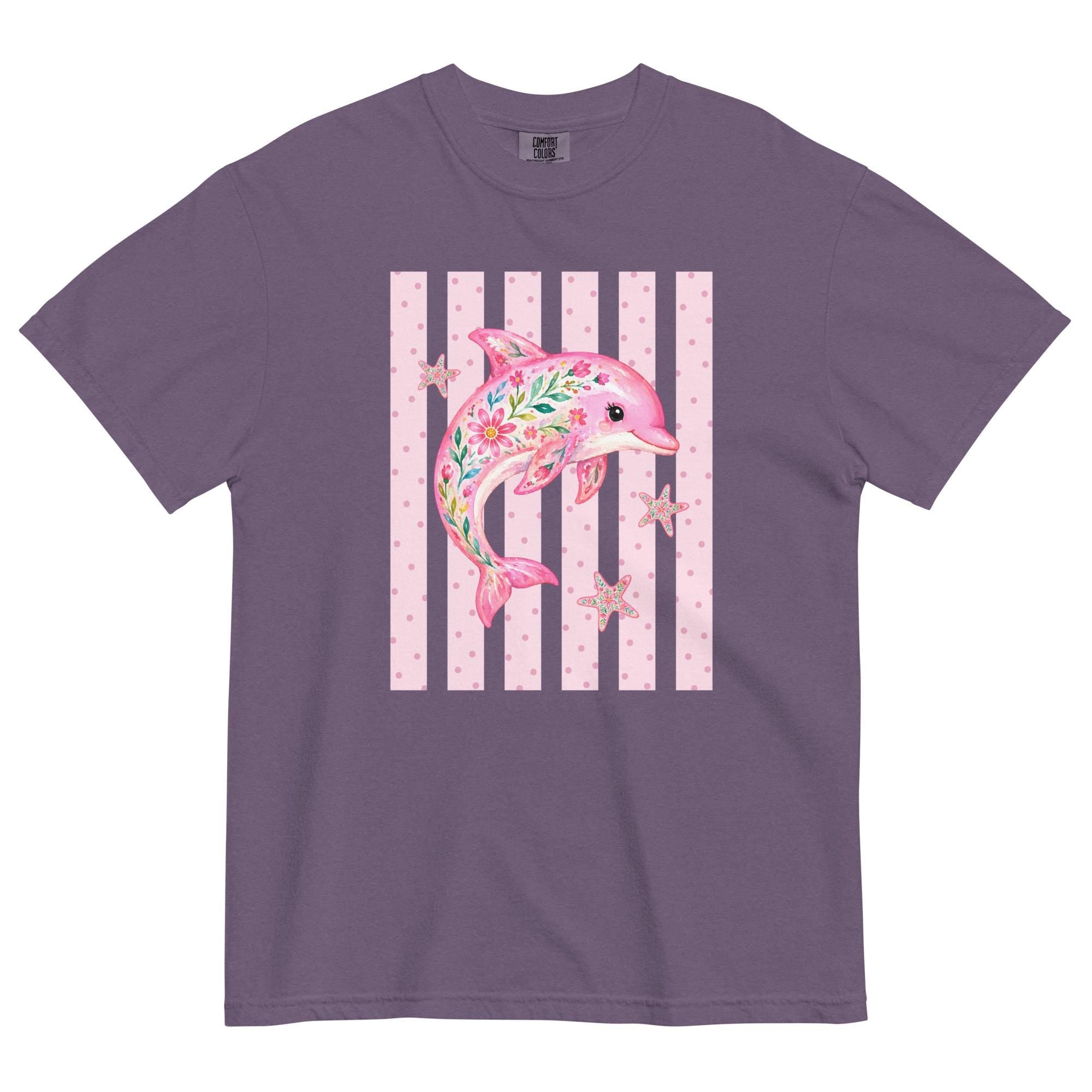 Comfort Colors Dolphin T-shirt pink floral ocean animals tee garment-dyed heavyweight t-shirt