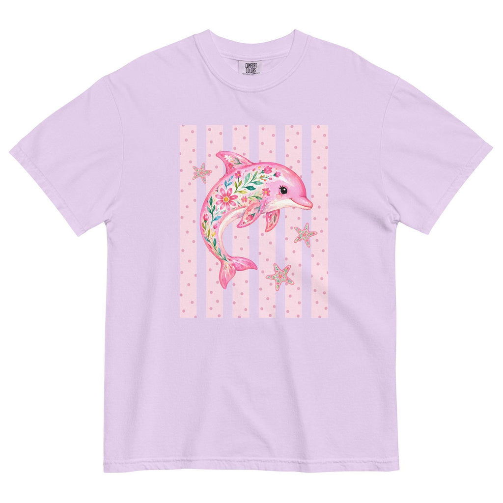 Comfort Colors Dolphin T-shirt pink floral ocean animals tee garment-dyed heavyweight t-shirt