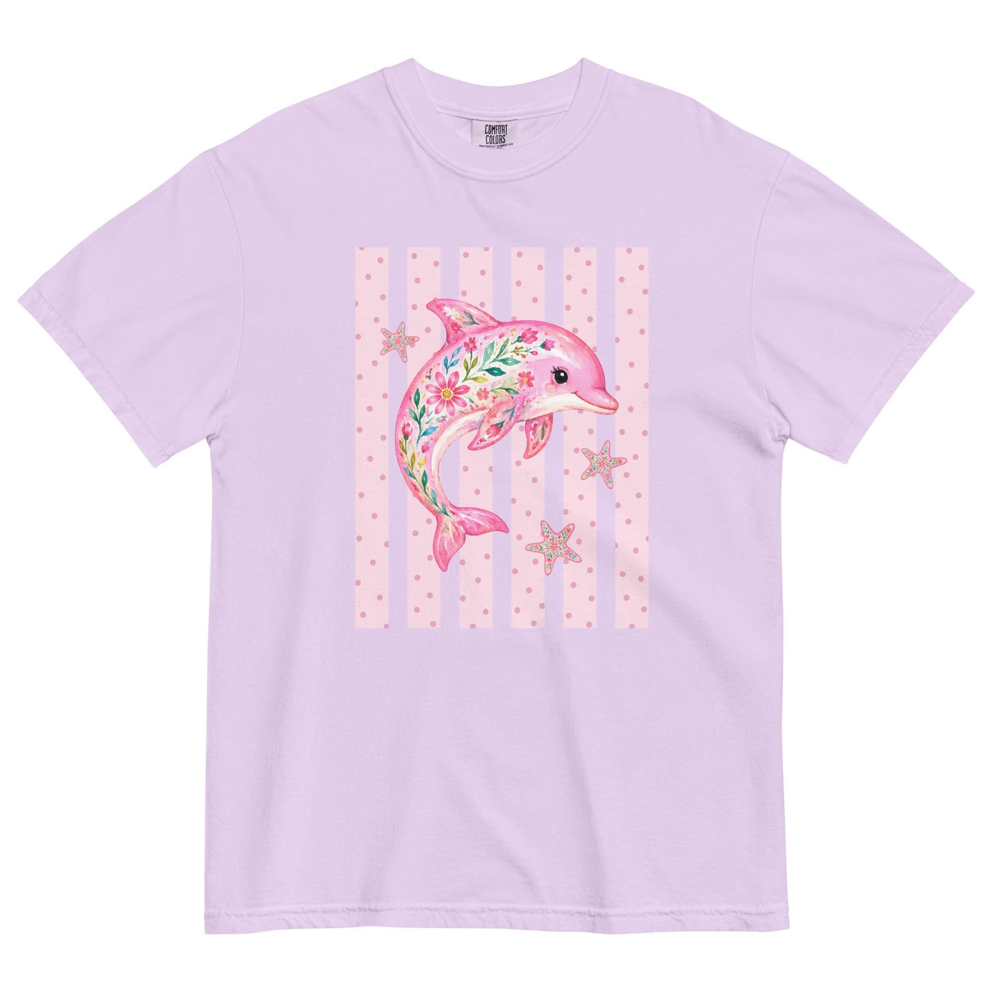 Comfort Colors Dolphin T-shirt pink floral ocean animals tee garment-dyed heavyweight t-shirt