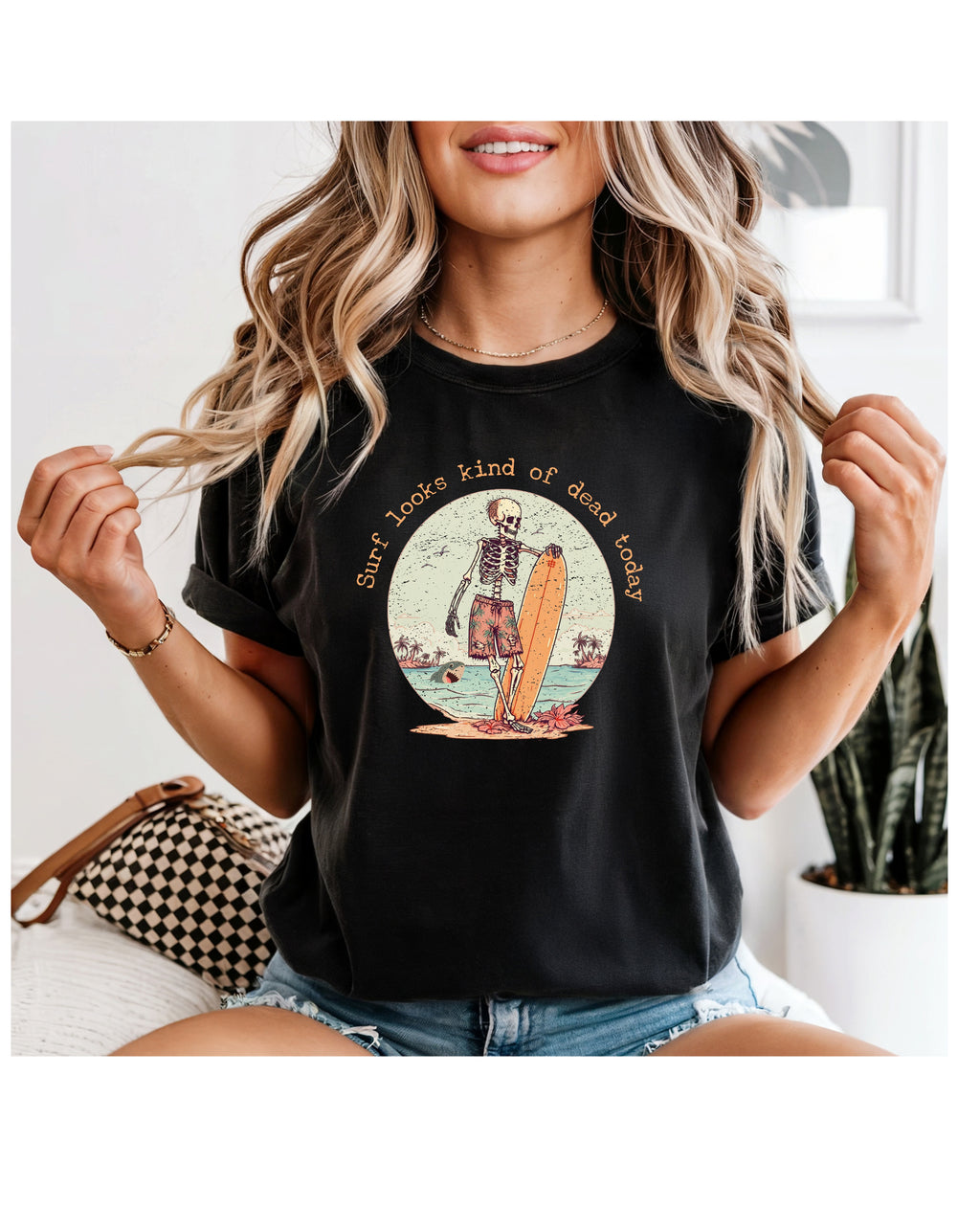Skeleton Surfer T-Shirt — "Surf looks kind of dead today" Vintage Beach Tee