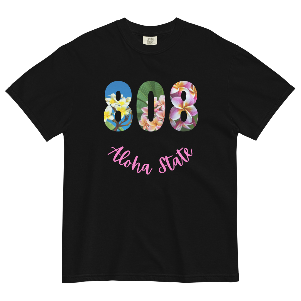 Aloha State Shirt, 808 Shirt, Hawaii State Shirt, 808 Aloha State Tshirt, Plumeria flowers Hawaii Unisex garment-dyed heavyweight t-shirtUnisex garment-dyed heavyweight t-shirt