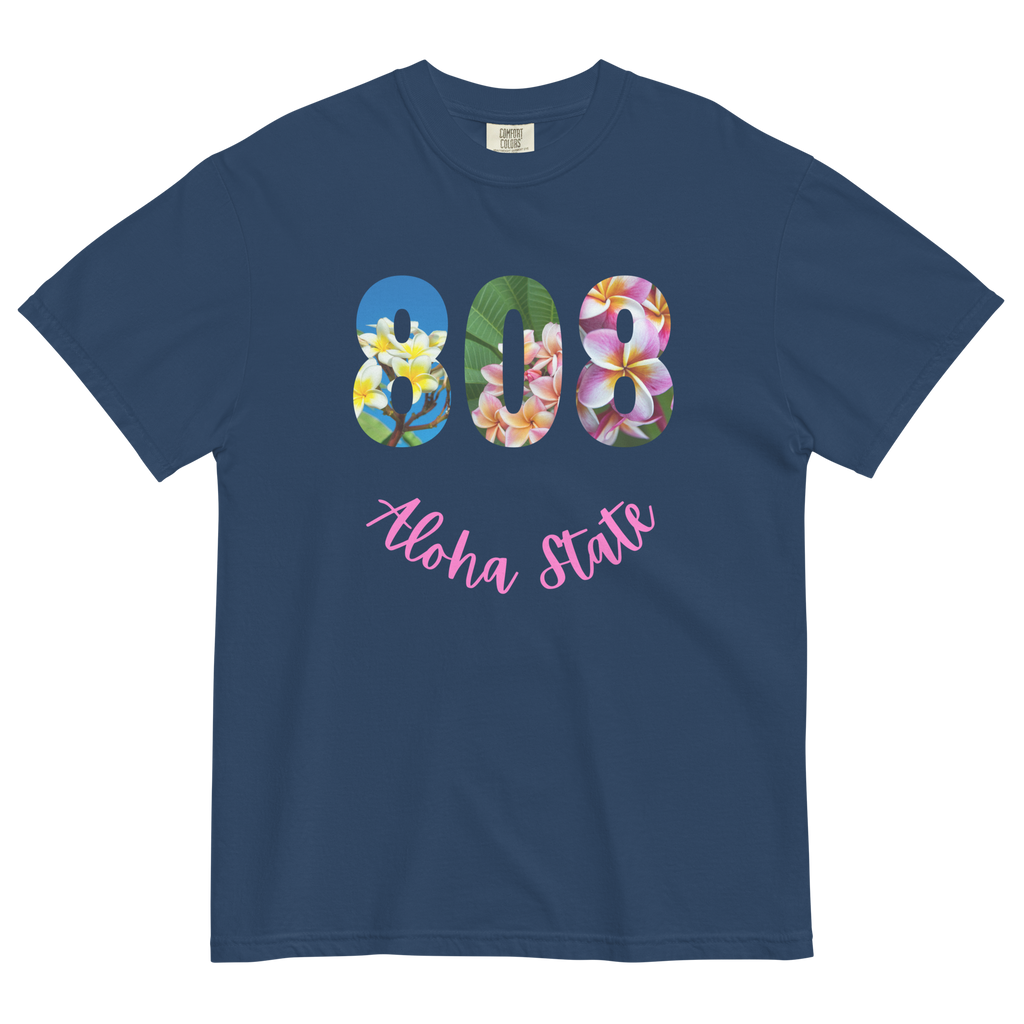 Aloha State Shirt, 808 Shirt, Hawaii State Shirt, 808 Aloha State Tshirt, Plumeria flowers Hawaii Unisex garment-dyed heavyweight t-shirtUnisex garment-dyed heavyweight t-shirt