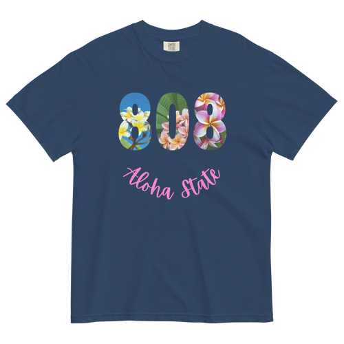 Aloha State Shirt, 808 Shirt, Hawaii State Shirt, 808 Aloha State Tshirt, Plumeria flowers Hawaii Unisex garment-dyed heavyweight t-shirtUnisex garment-dyed heavyweight t-shirt