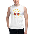 Sunglasses tropical muscle shirt, mens tropical muscle tank,  womens beach muscle tank, white tank