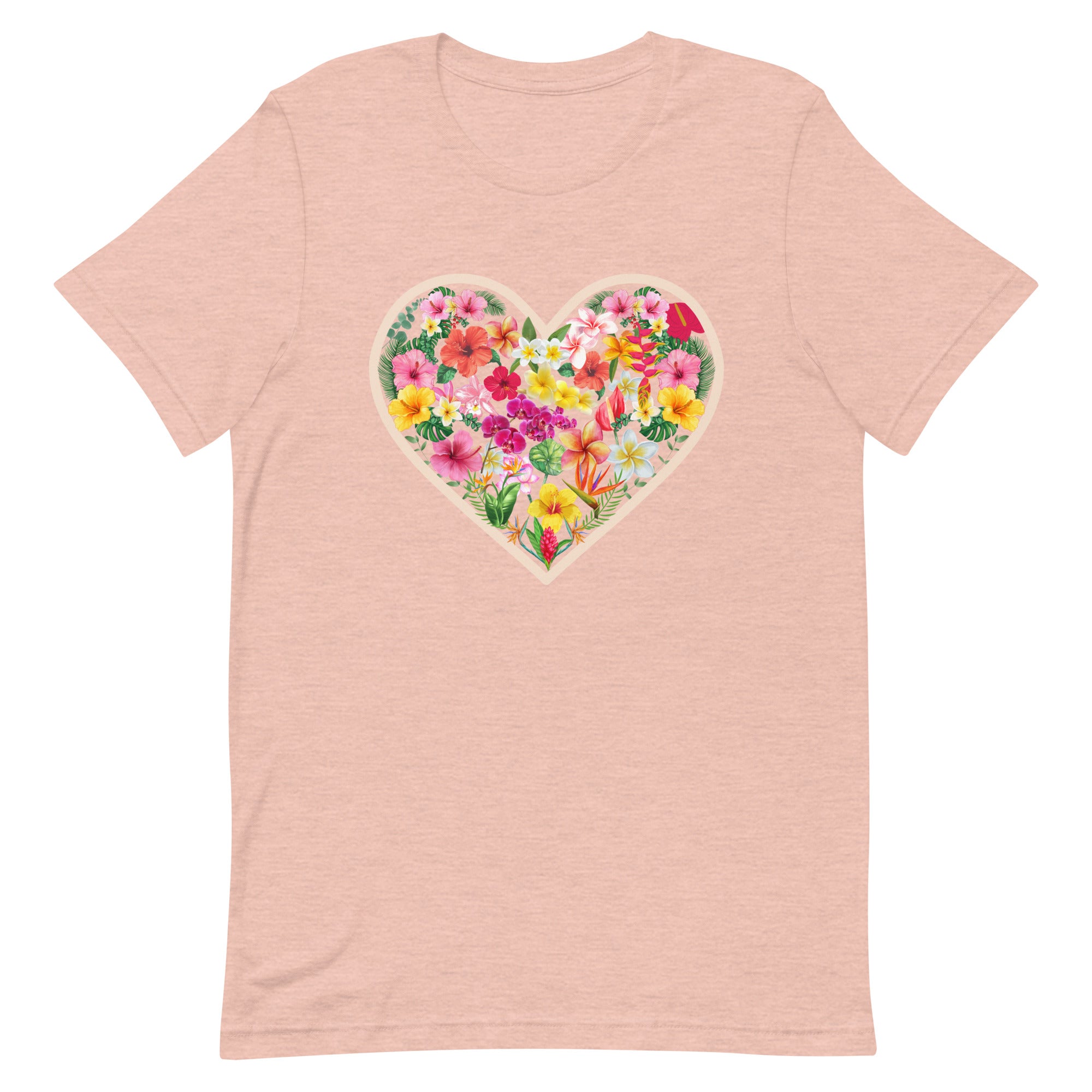 Hawaiian flowers shirt, plumeria shirt, hibiscus shirt, Hawaii floral heart t-shirt, gift for Hawaii lover, gift for flower loverUnisex t-shirt