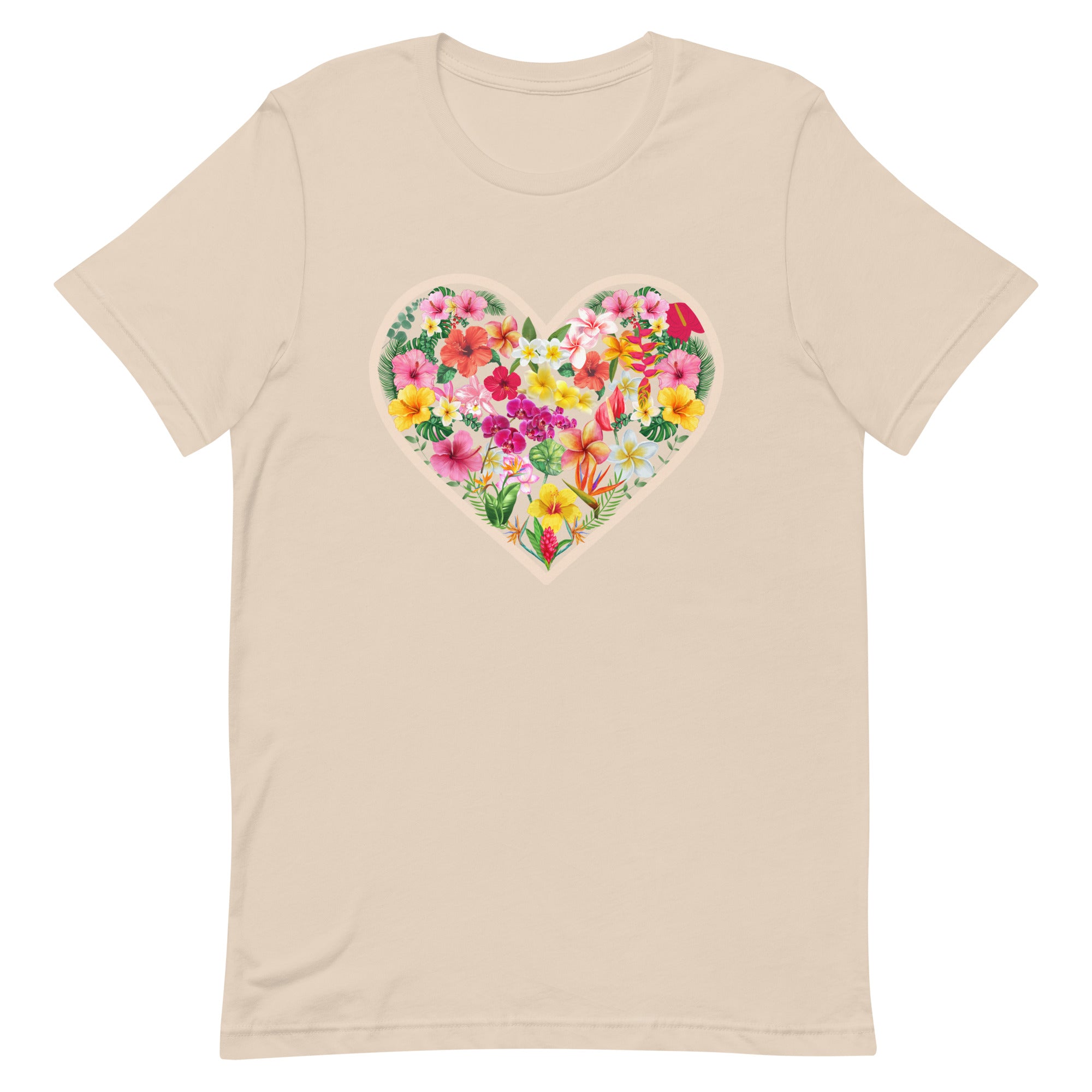 Hawaiian flowers shirt, plumeria shirt, hibiscus shirt, Hawaii floral heart t-shirt, gift for Hawaii lover, gift for flower loverUnisex t-shirt