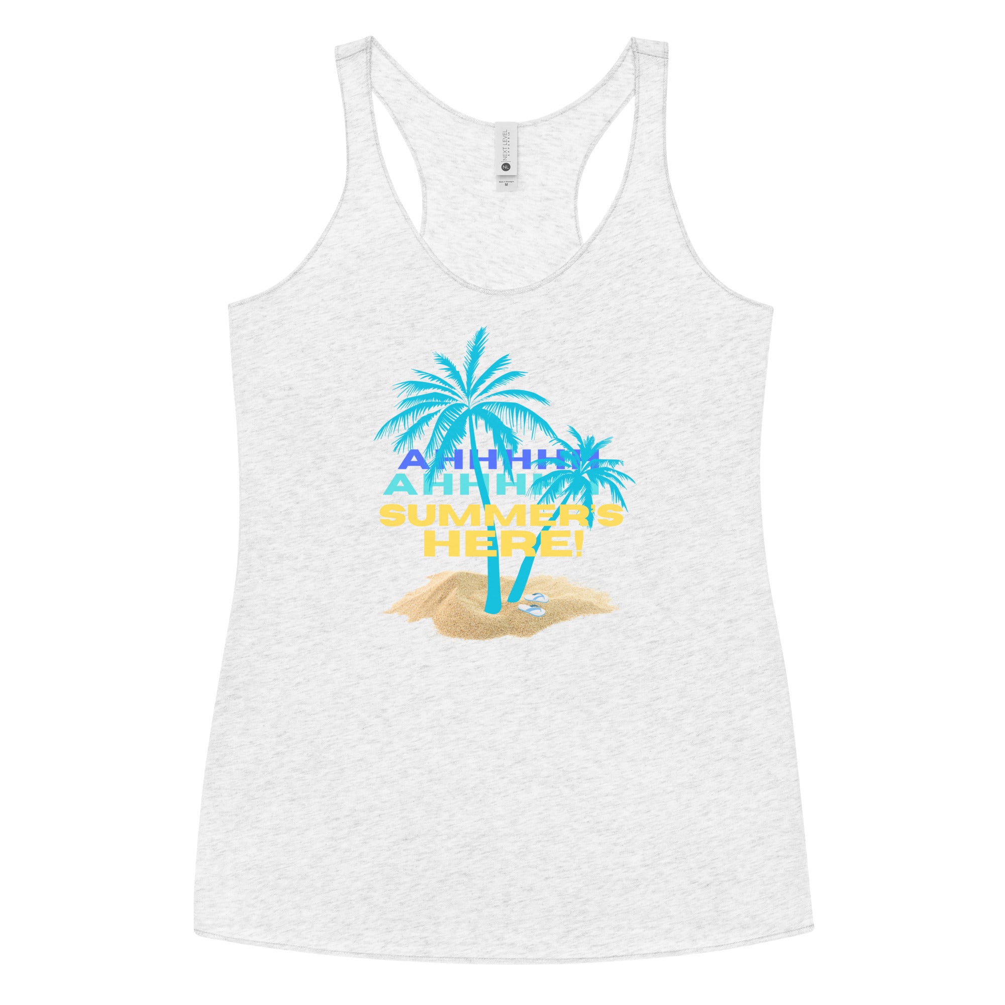 Summers Here Women's Racerback Tank, Tropical beach racerback tank, beach lover gift, runner gift, yoga lover gift