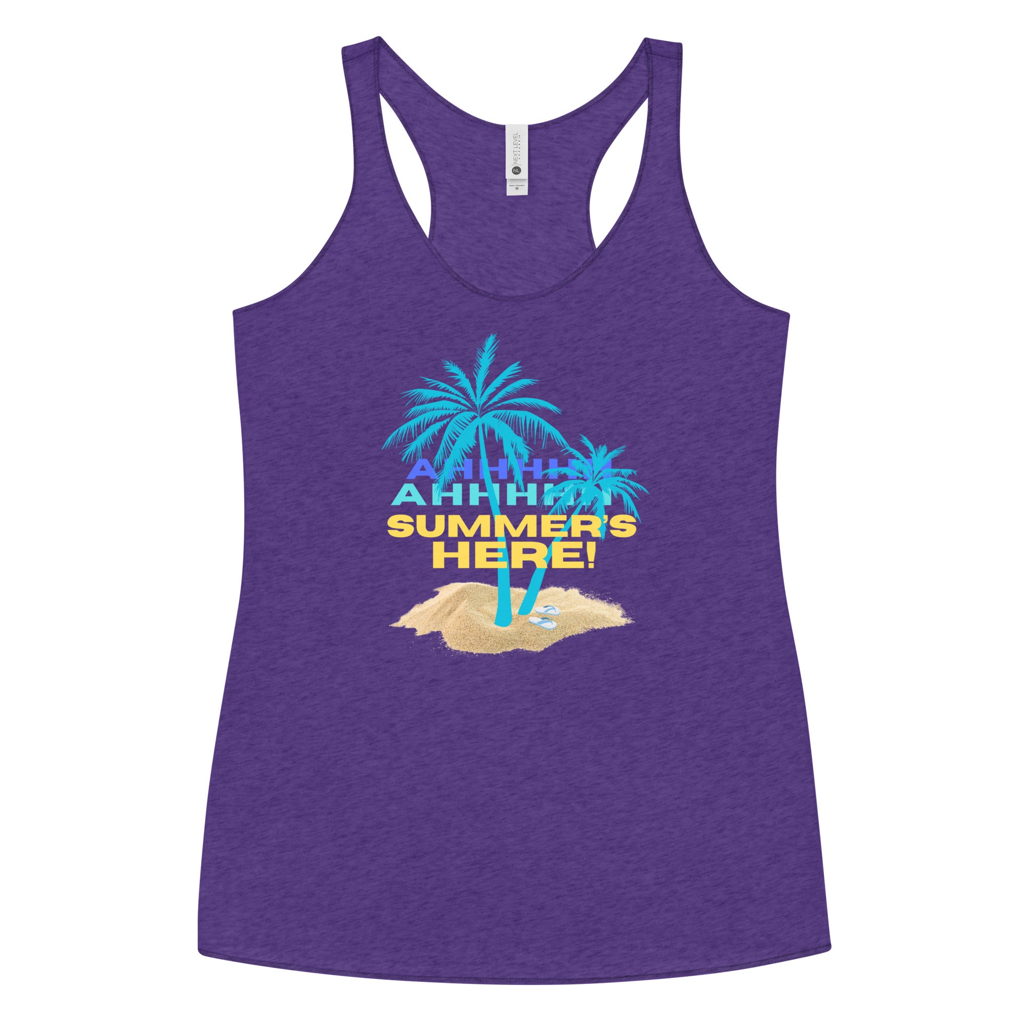 Summers Here Women's Racerback Tank, Tropical beach racerback tank, beach lover gift, runner gift, yoga lover gift