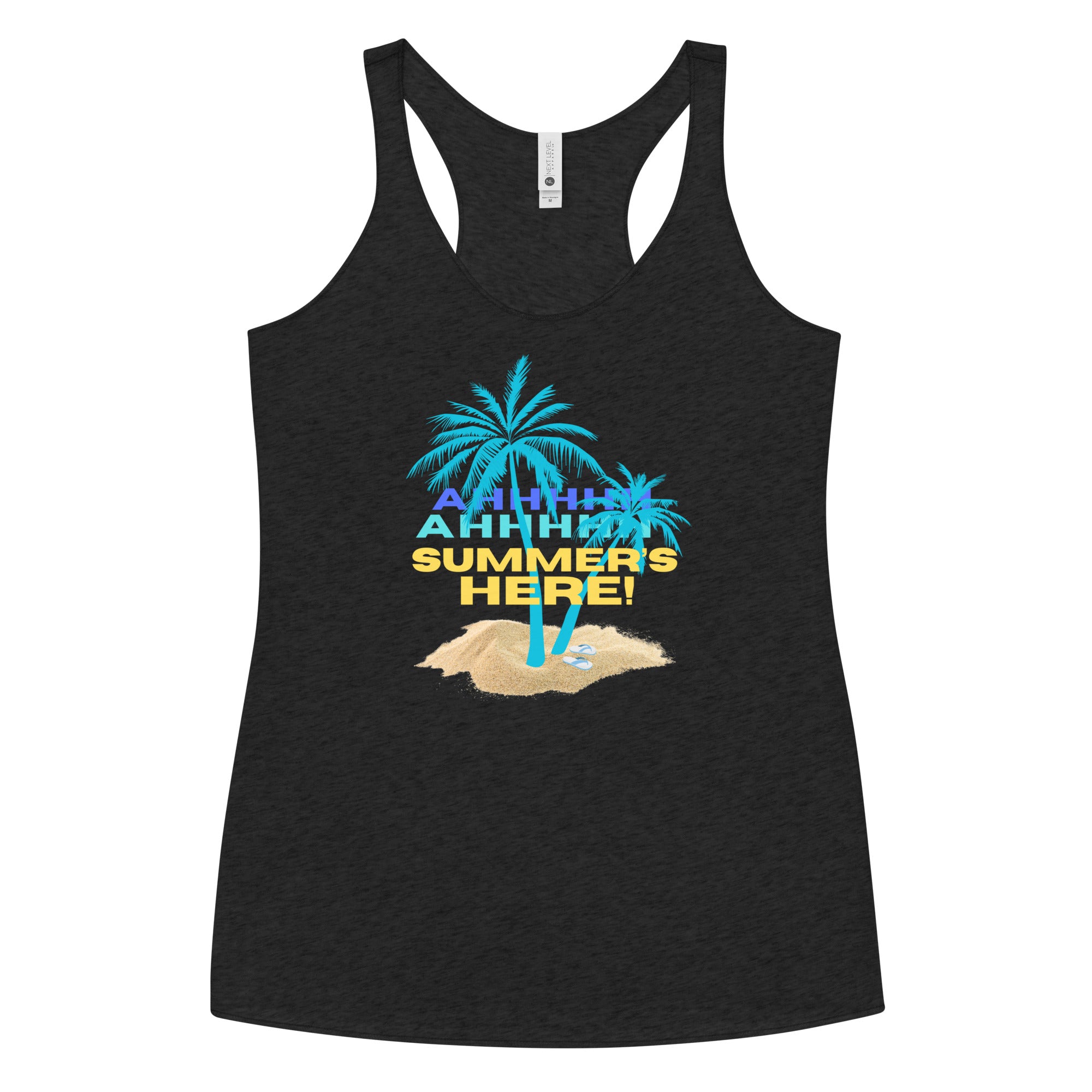 Summers Here Women's Racerback Tank, Tropical beach racerback tank, beach lover gift, runner gift, yoga lover gift