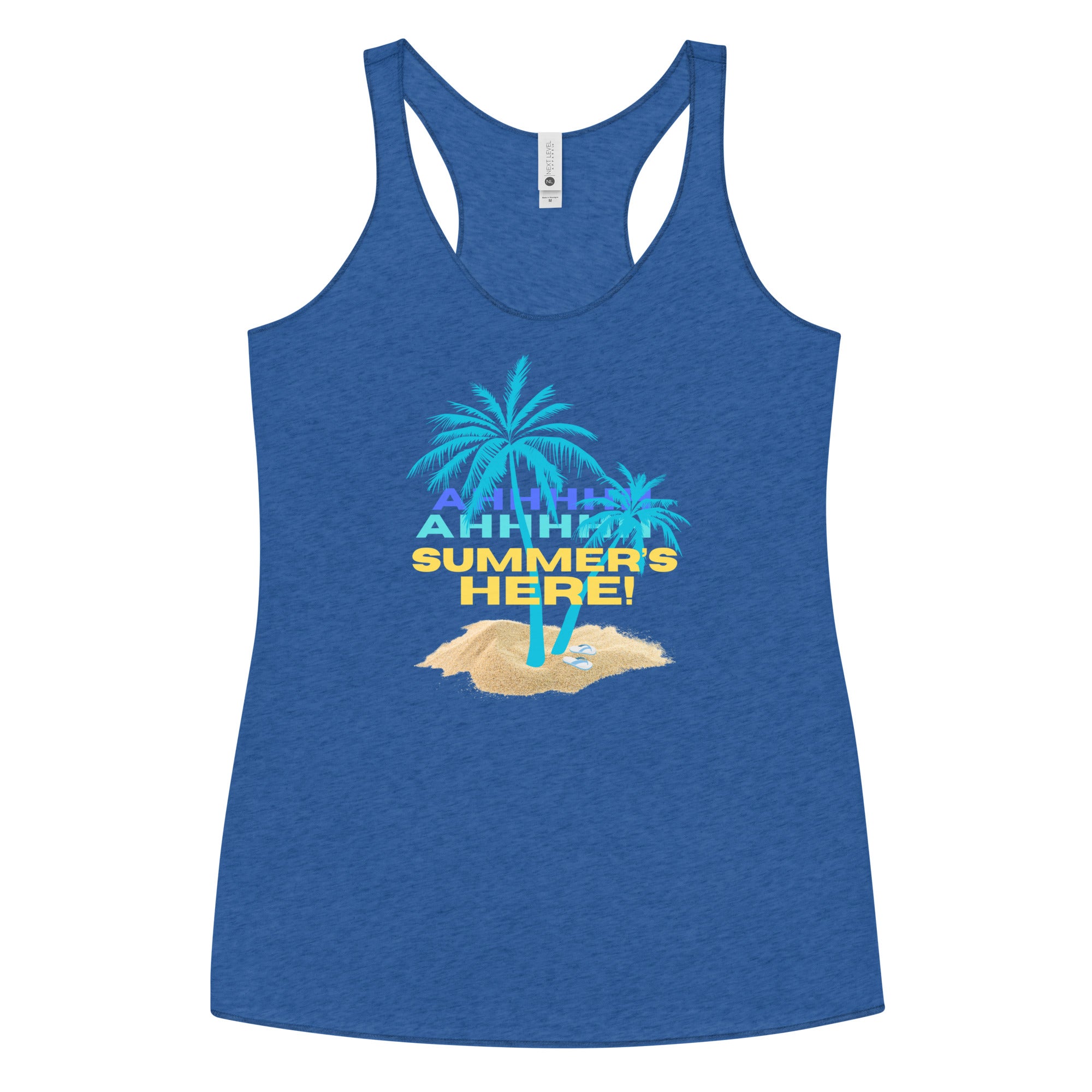 Summers Here Women's Racerback Tank, Tropical beach racerback tank, beach lover gift, runner gift, yoga lover gift