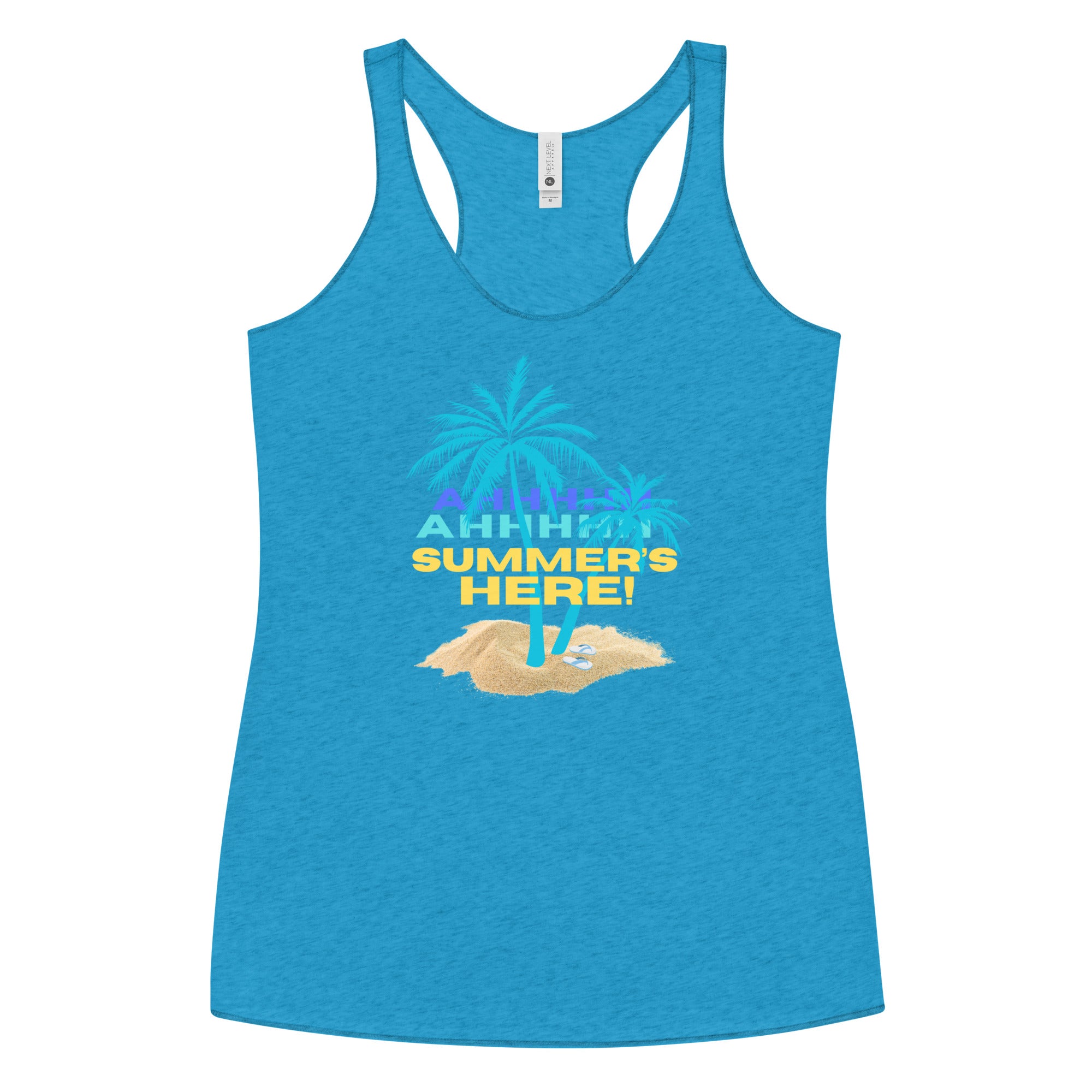Summers Here Women's Racerback Tank, Tropical beach racerback tank, beach lover gift, runner gift, yoga lover gift